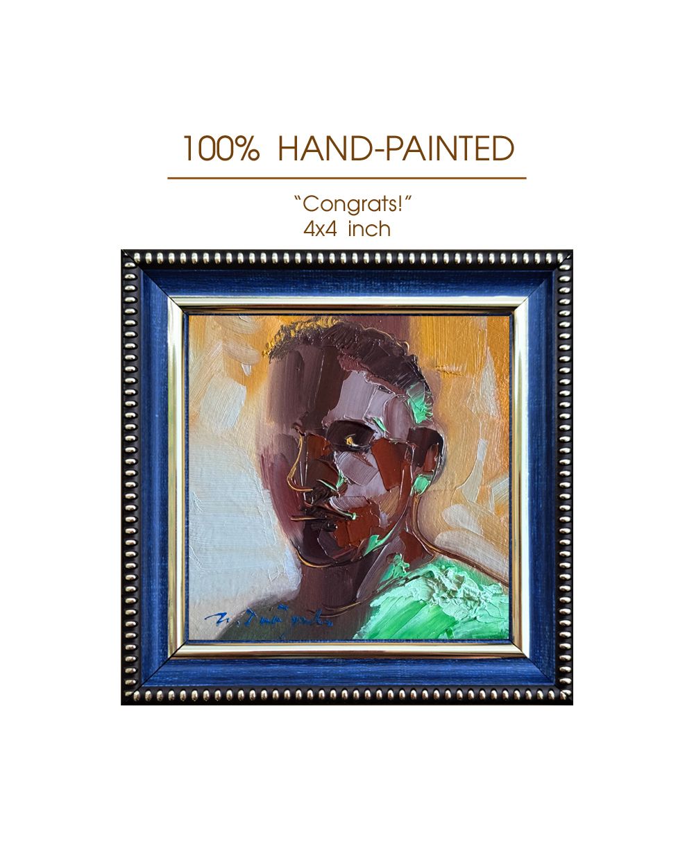 Faceless portrait. Abstract oil painting original in frame 4x4