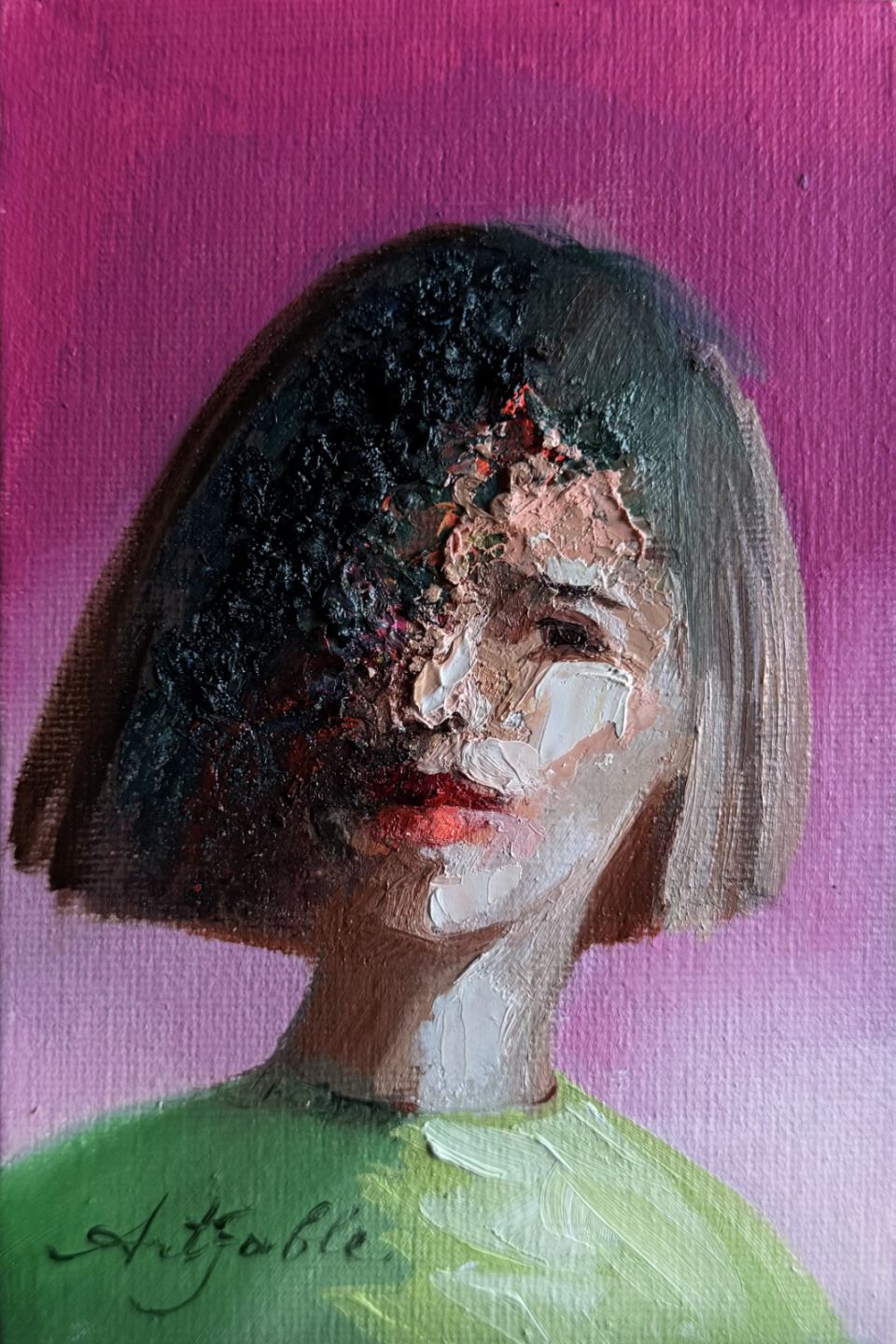 Faceless portrait. Abstract art original in frame 4x6