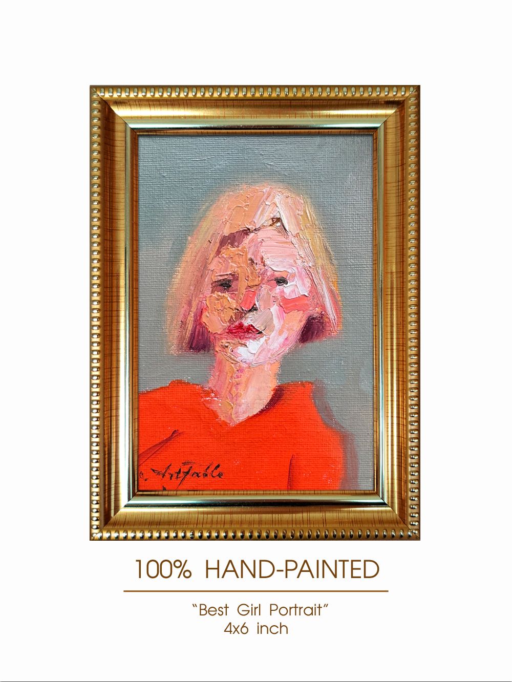 Faceless portrait. Abstract art original in frame 4x6