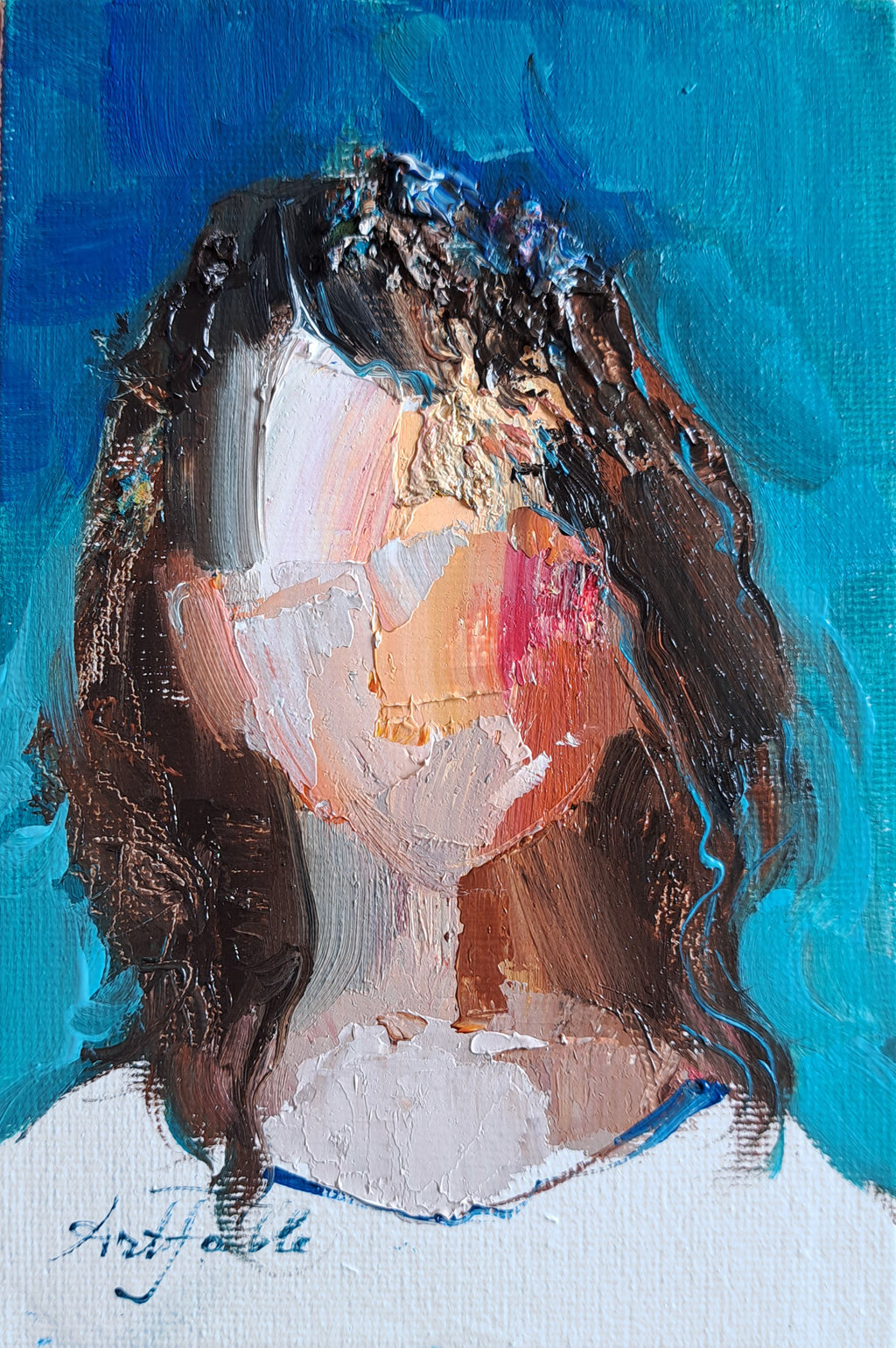 Girl oil painting original 4x6 inch