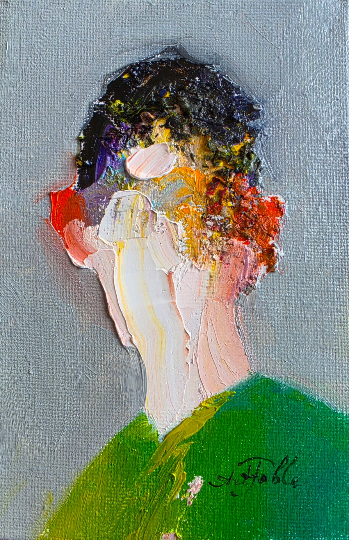 Faceless Boy Portrait Oil Painting Original 4x6 in