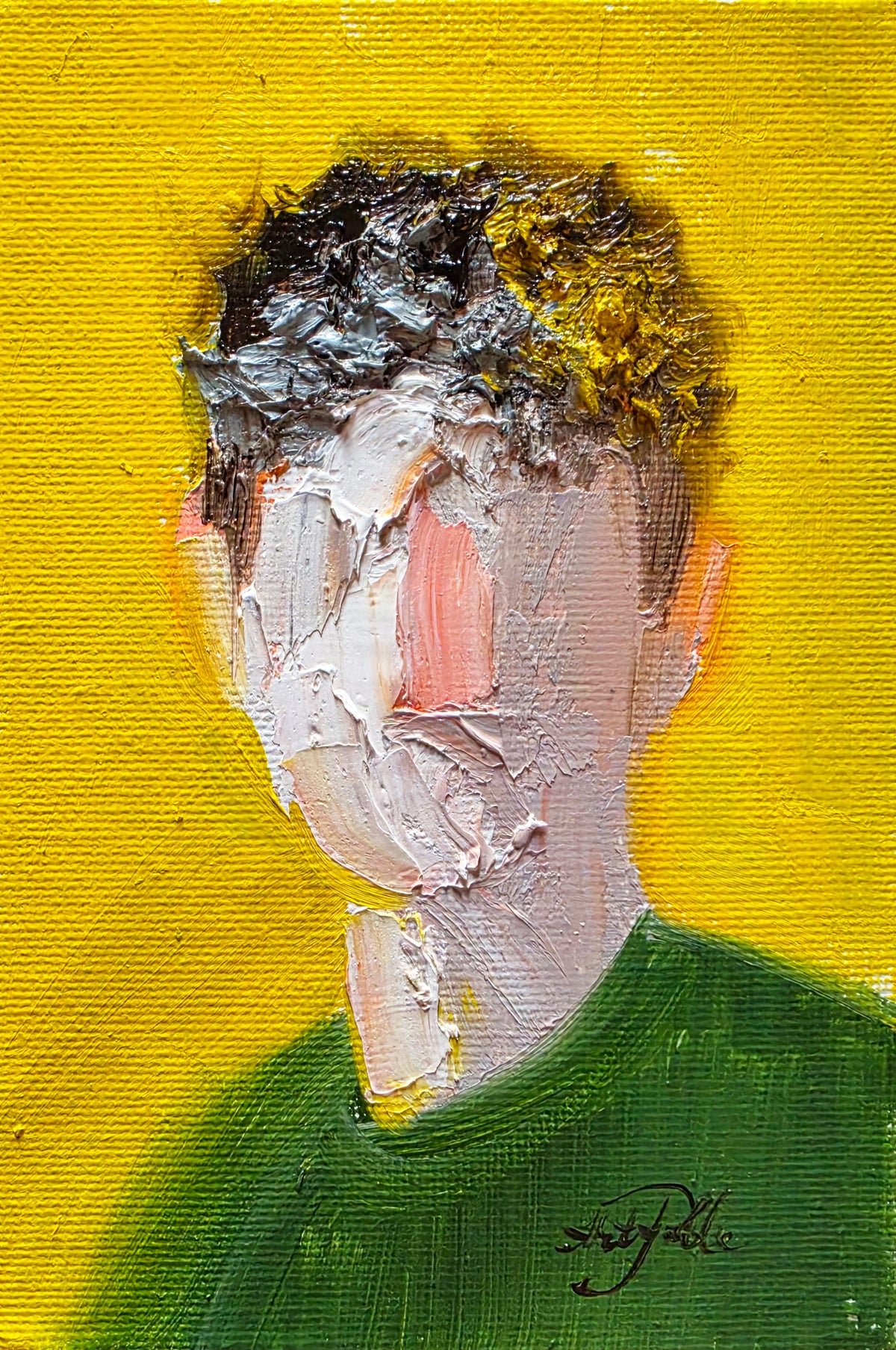 Faceless Boy Portrait Oil Painting Original 4x6 in