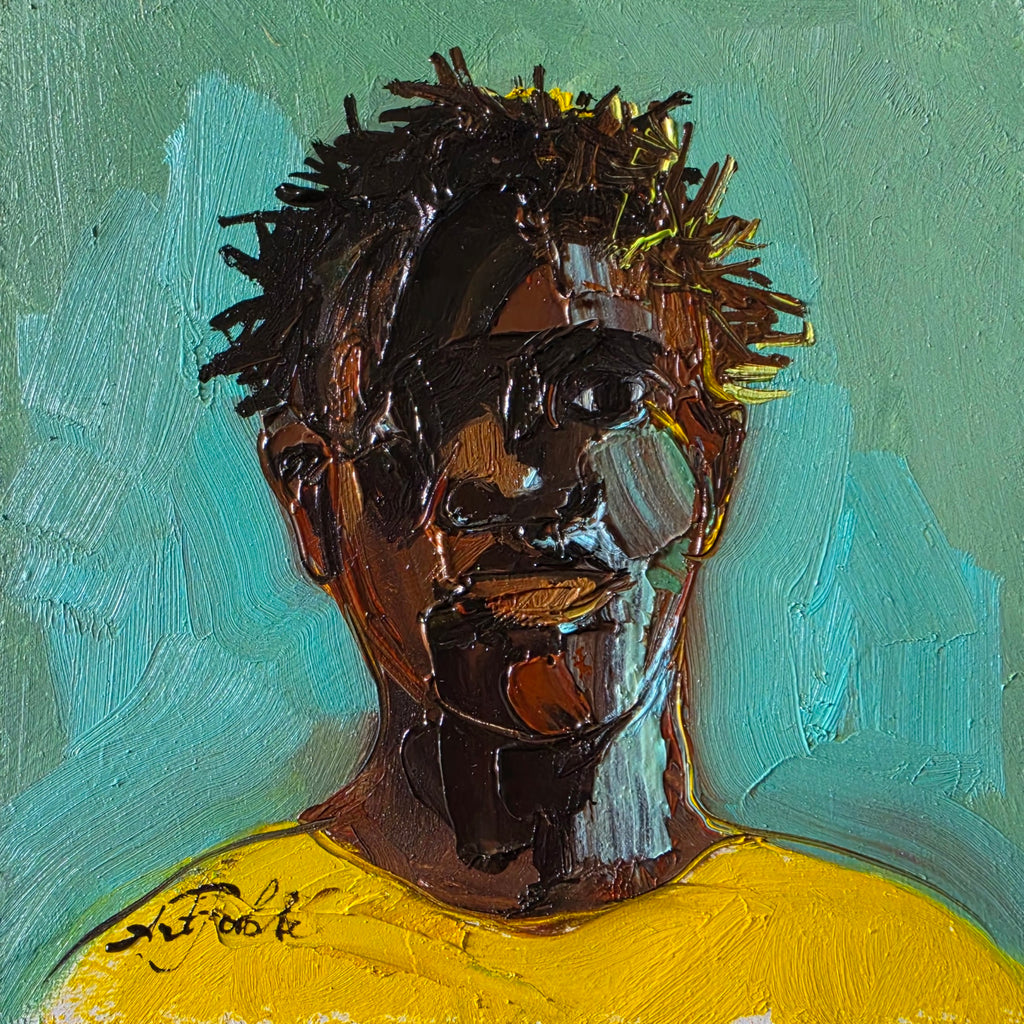 Male portrait oil painting original 4x4 in