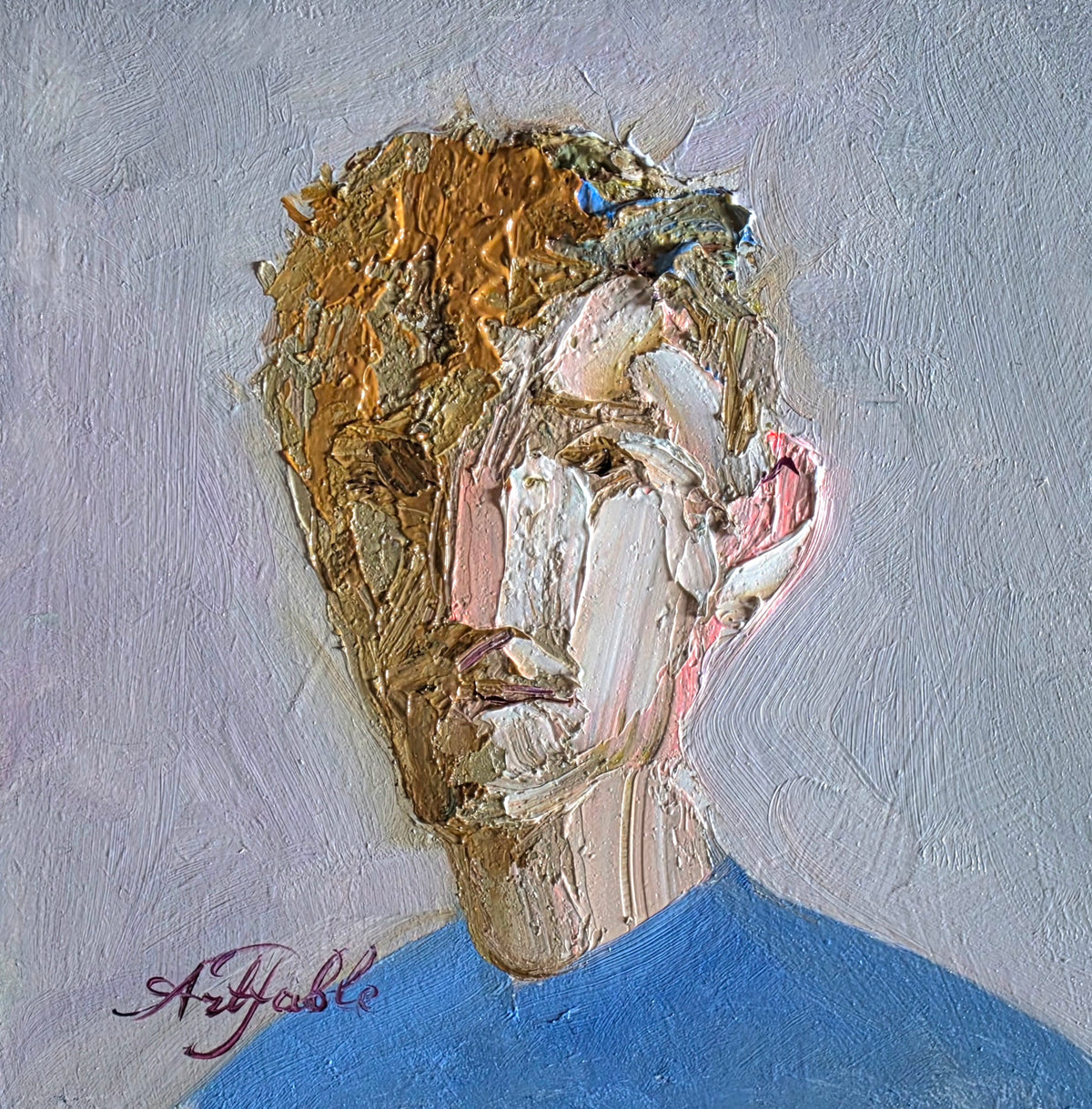 Male portrait oil painting original 4x4 in