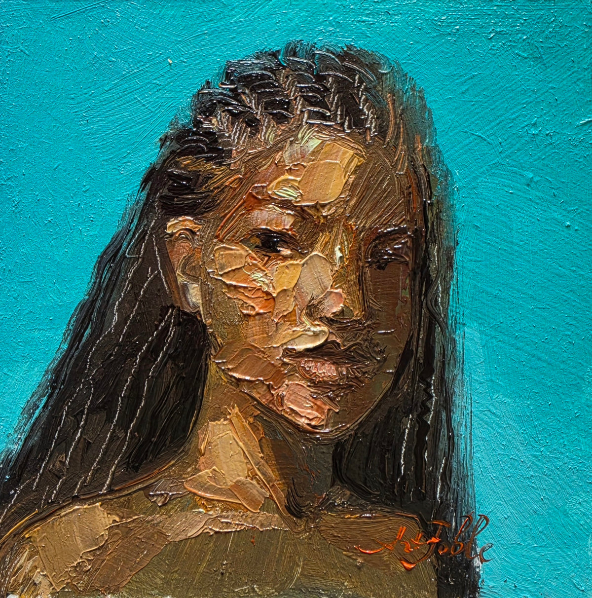 Black Girl Portrait Oil Painting Original 4x4 in