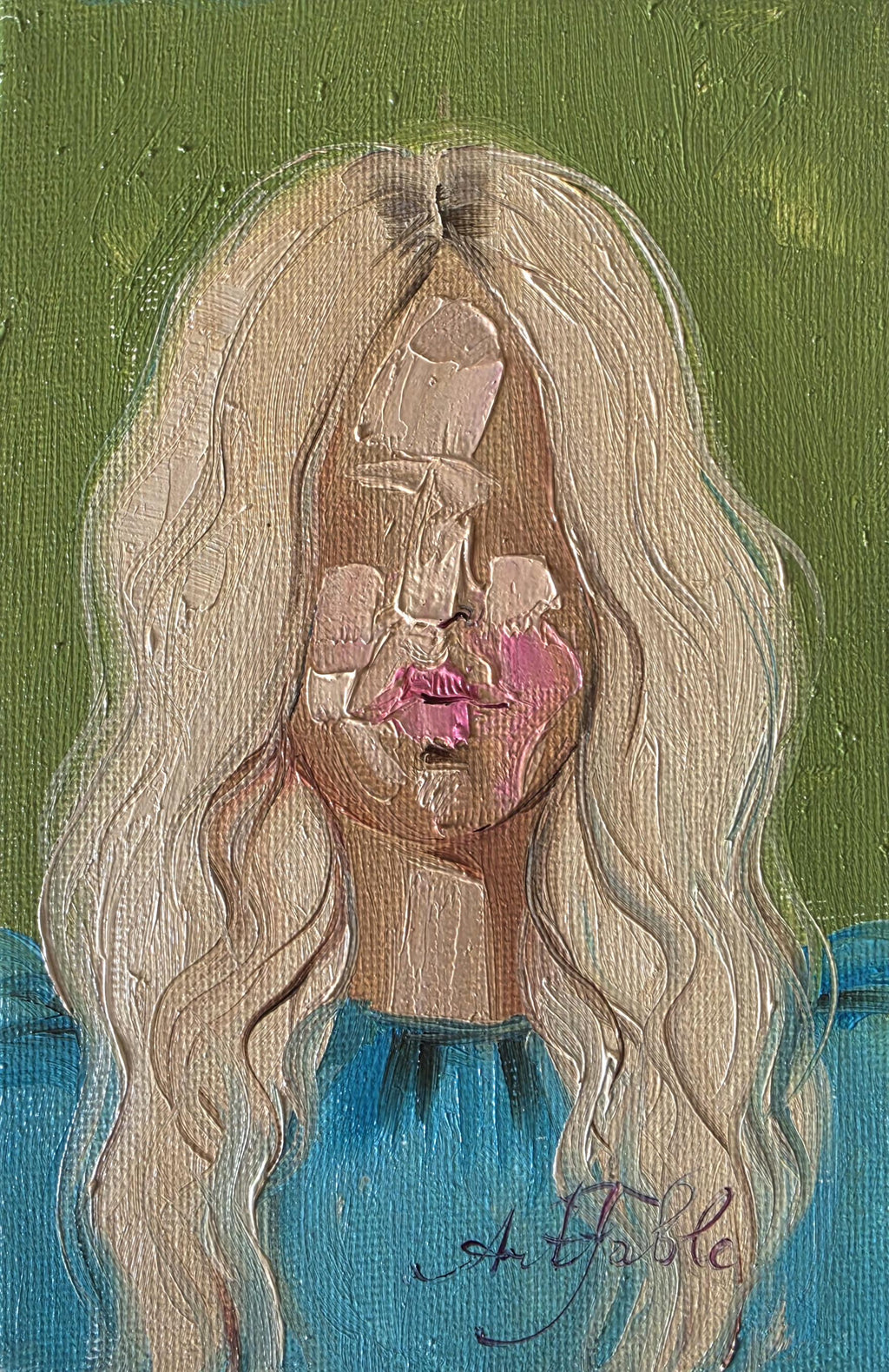 Faceless portrait. Abstract art original in frame 4x6