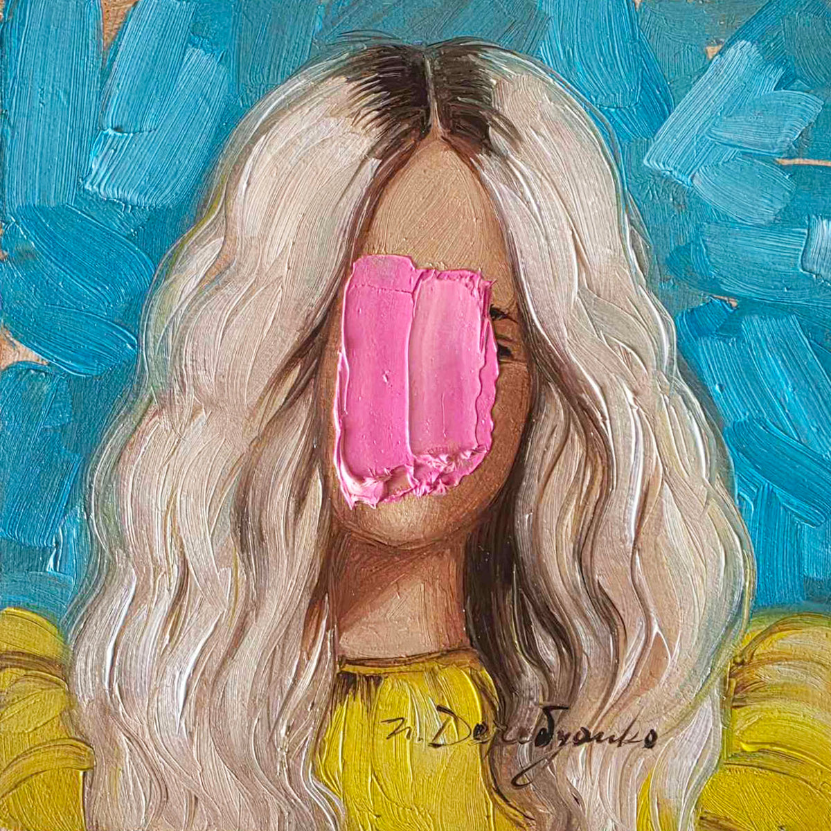 Faceless portrait Abstract art original in frame 4x4