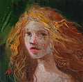 Red hair Girl portrait oil painting original 4x4 in