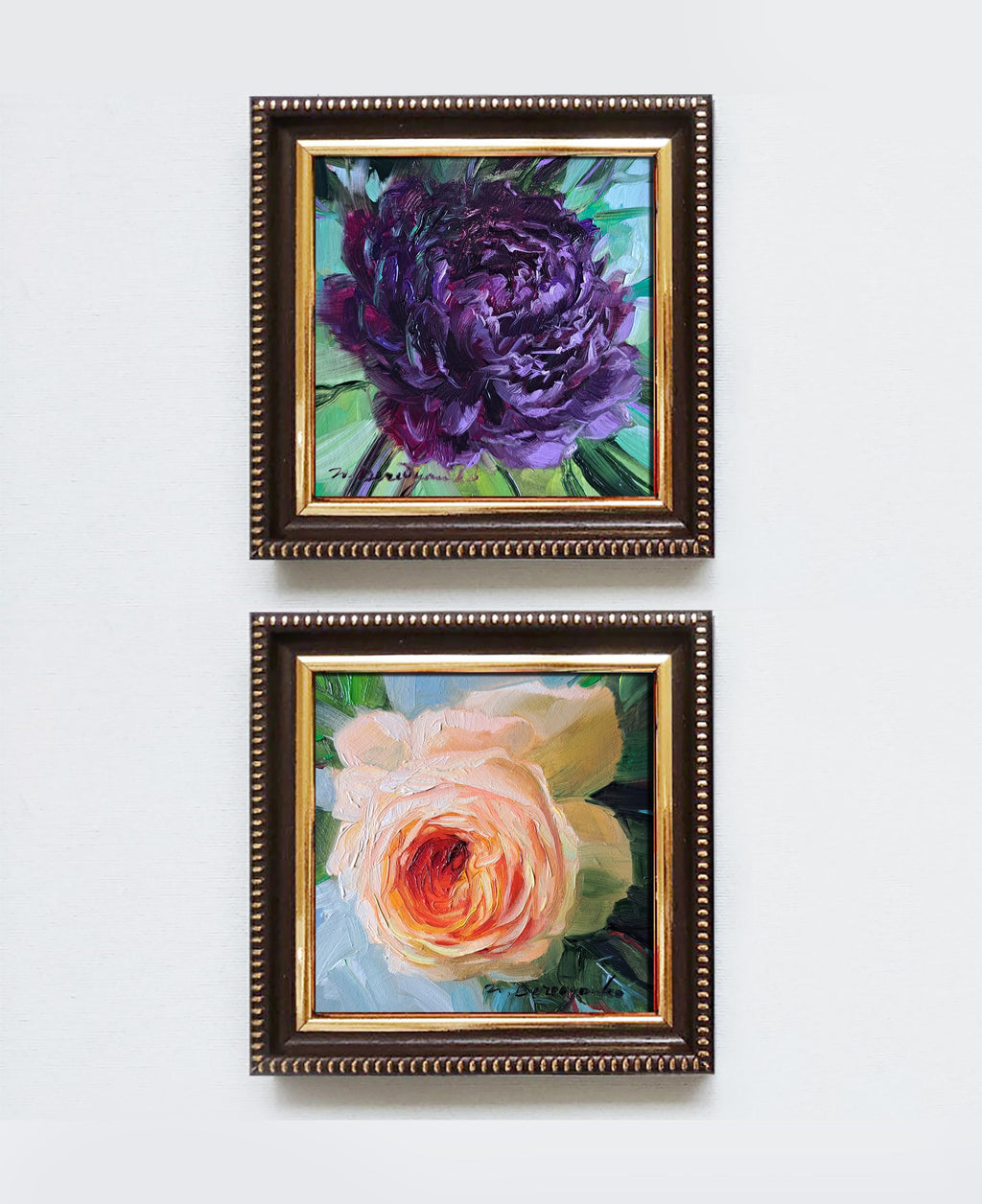 Black peony oil painting 4x4 flower wall art original
