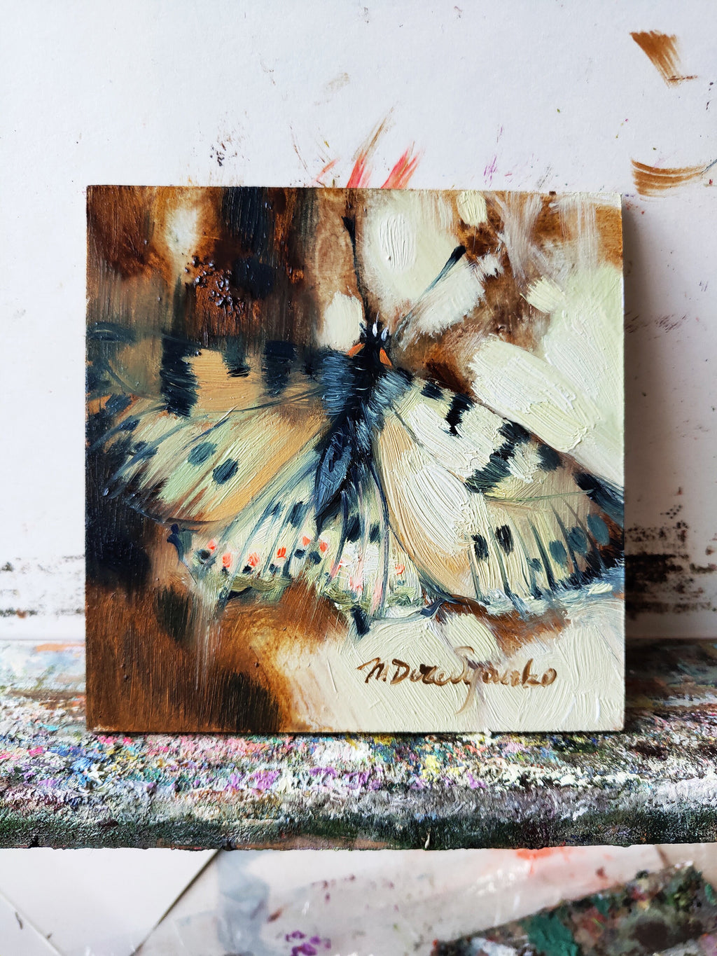 Ivori butterfly art oil painting original, grisaille oil painting butterfly picture framed, butterfly wall art gift for Mom