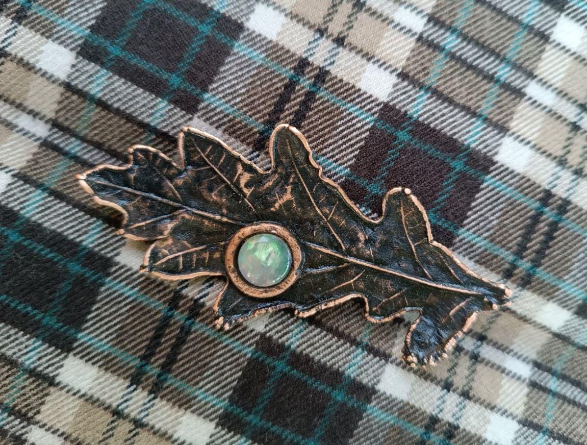 Brooch Electroformed Copper Leaf oak leaf with pearl inlay, Autumn Handmade jewelry, Gift for grandmother jewelry botanical pattern