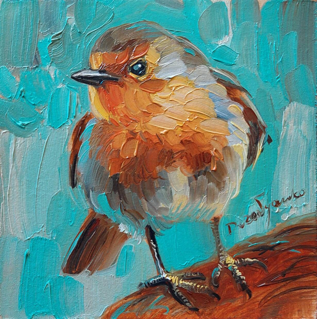 Uccello dipinto originale, pittura d'arte uccello Robin, pittura in miniatura 4x4, regalo per papà, regalo per la festa della mamma