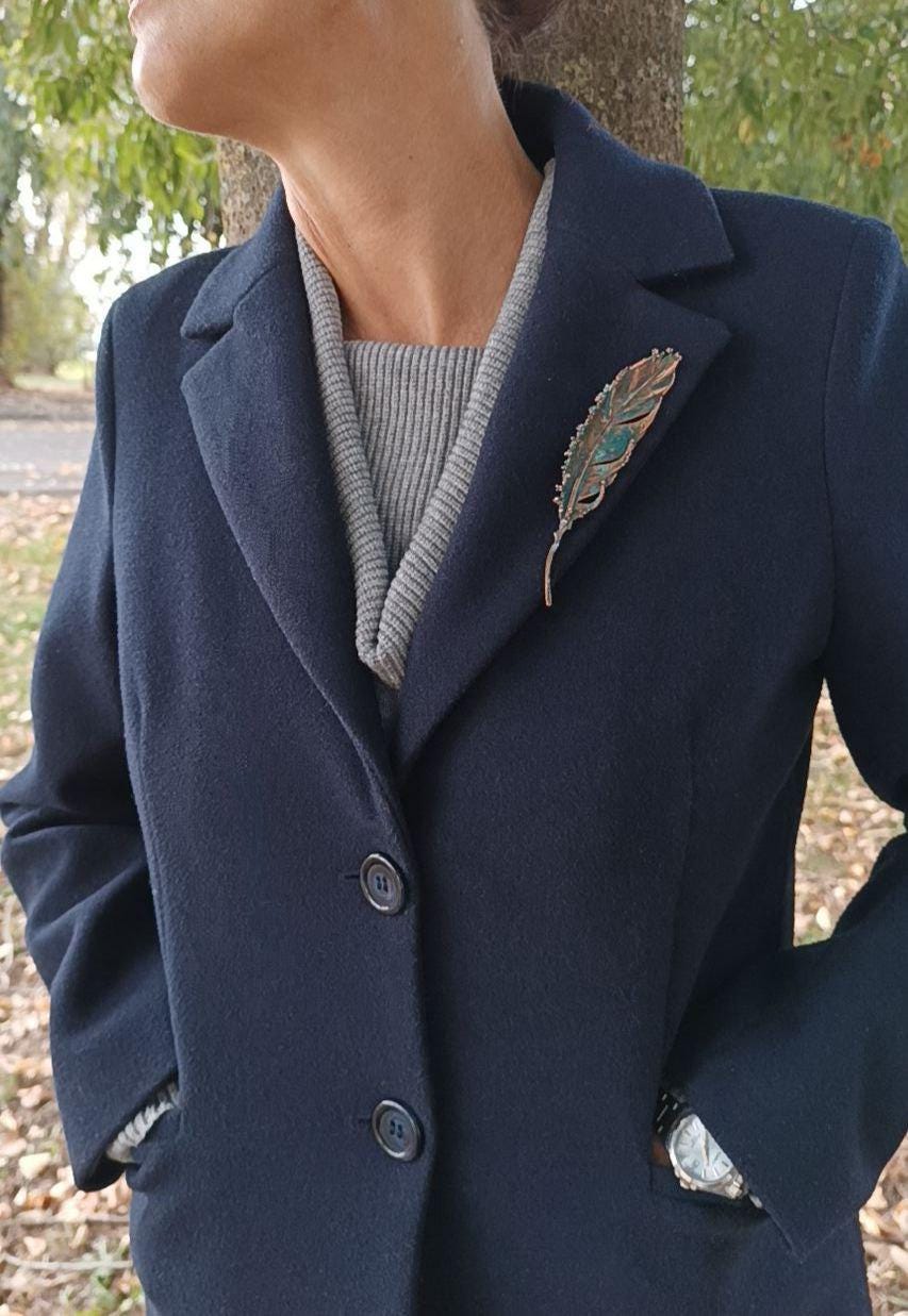 Brooch Copper Pigeon Feather  — Unique Boho-Style Handmade Jewelry gift for best friend 7th anniversary copper wedding traditional