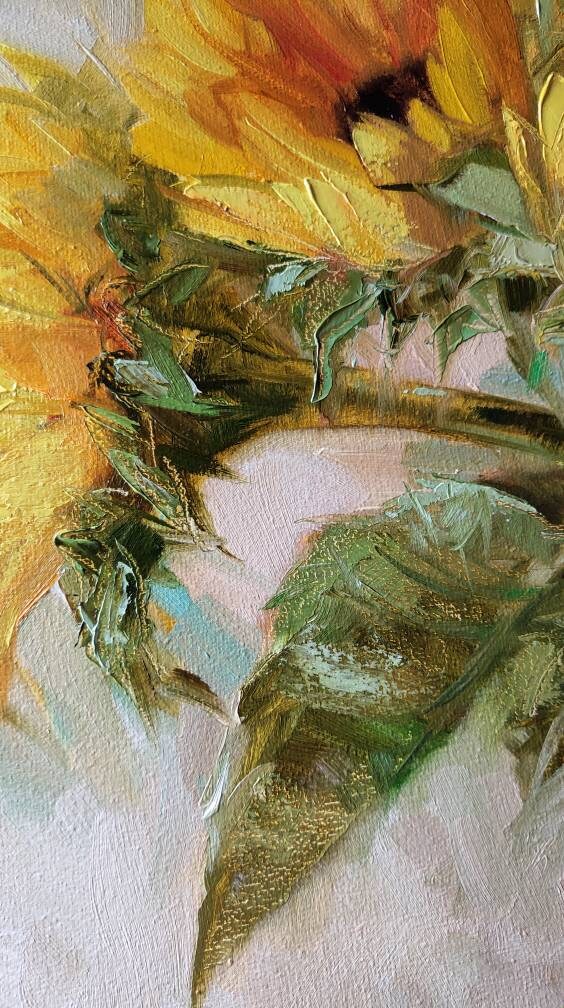 Large floral paintings on canvas original, Sunflowers in turquoise vase oil painting, Yellow flowers wall art decor Easter gift