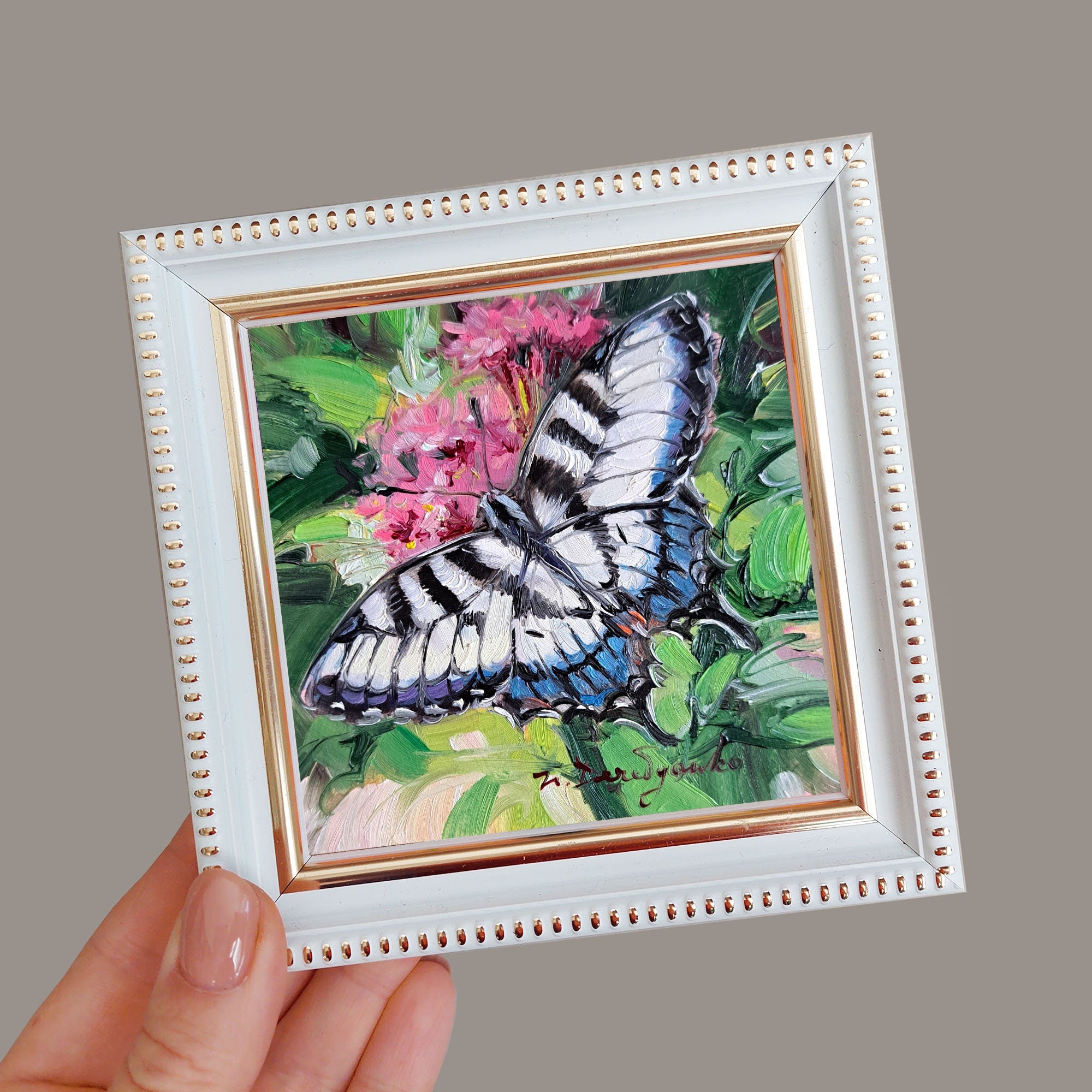 Butterfly painting original oil art framed miniature, Giant Swallowtail butterfly painting small gift for woman