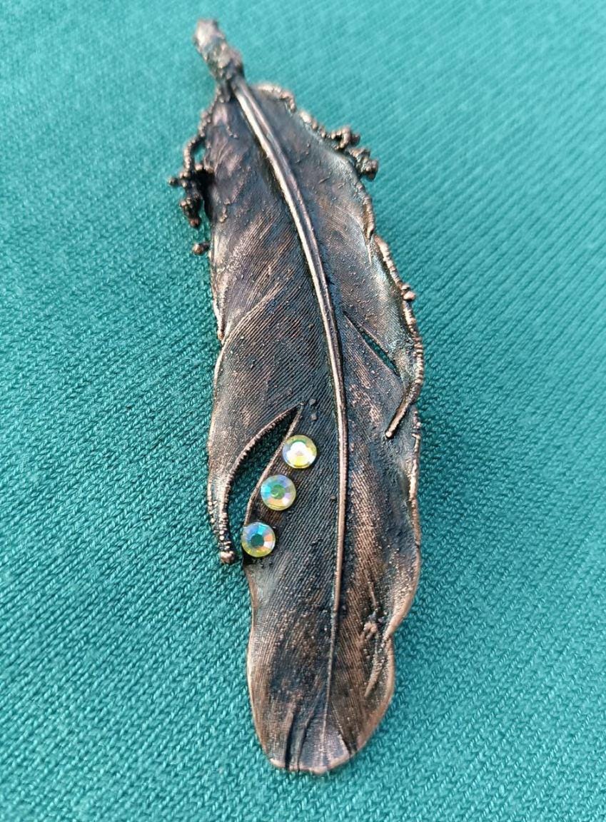 Brooch Copper Pigeon Feather  — Unique Boho-Style Handmade Jewelry gift for best friend 7th anniversary copper wedding traditional