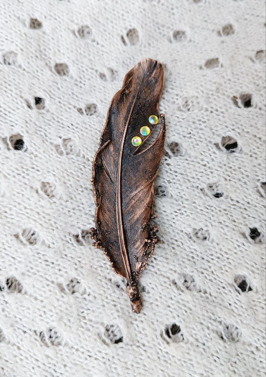 Brooch Copper Pigeon Feather  — Unique Boho-Style Handmade Jewelry gift for best friend 7th anniversary copper wedding traditional