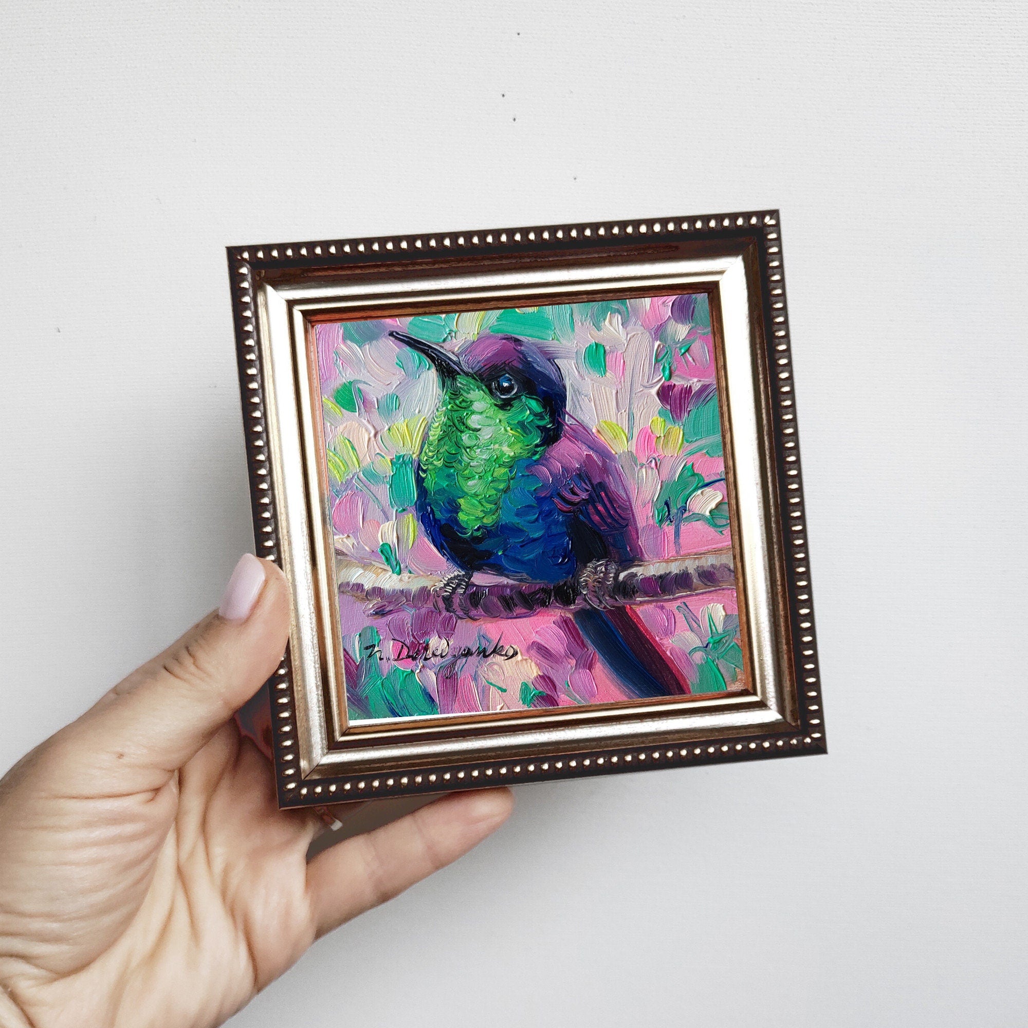 Hummingbird oil painting original 4x4
