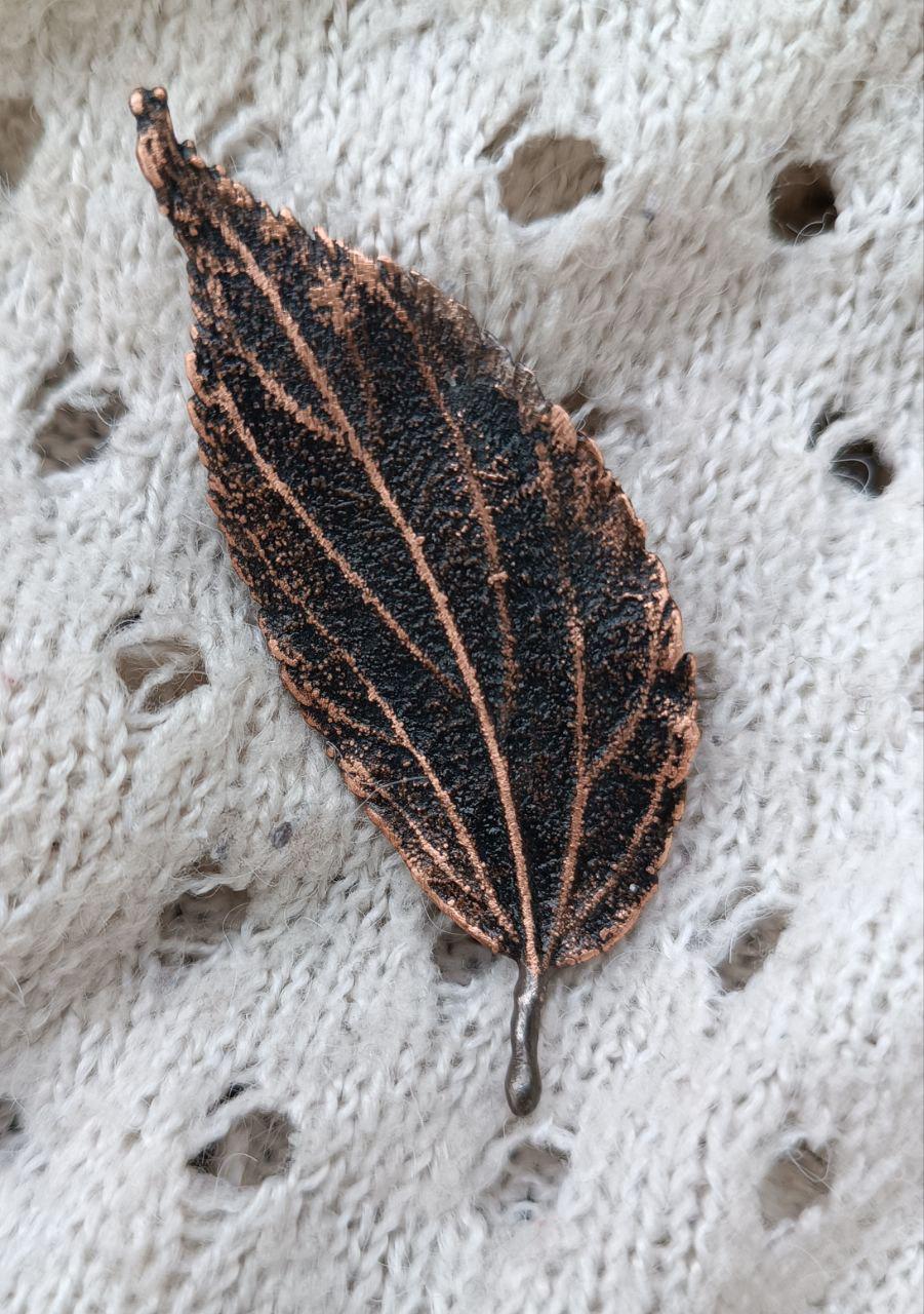 Brooch Copper Natural Ulmus Leaf  — Unique Boho-Style Handmade Jewelry gift for best friend