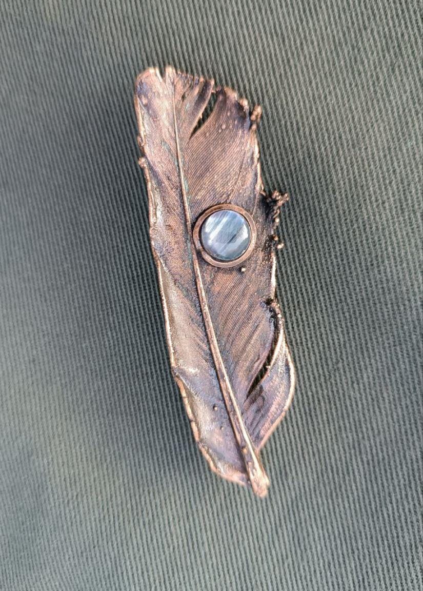 Brooch Copper Pigeon Feather  — Unique Boho-Style Handmade Jewelry gift for best friend 7th anniversary copper wedding traditional