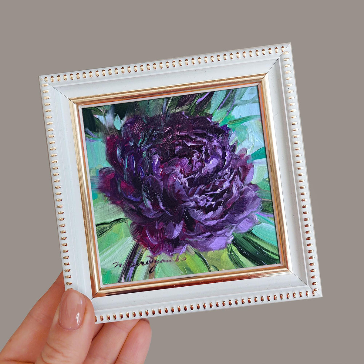 Black peony oil painting 4x4 flower wall art original