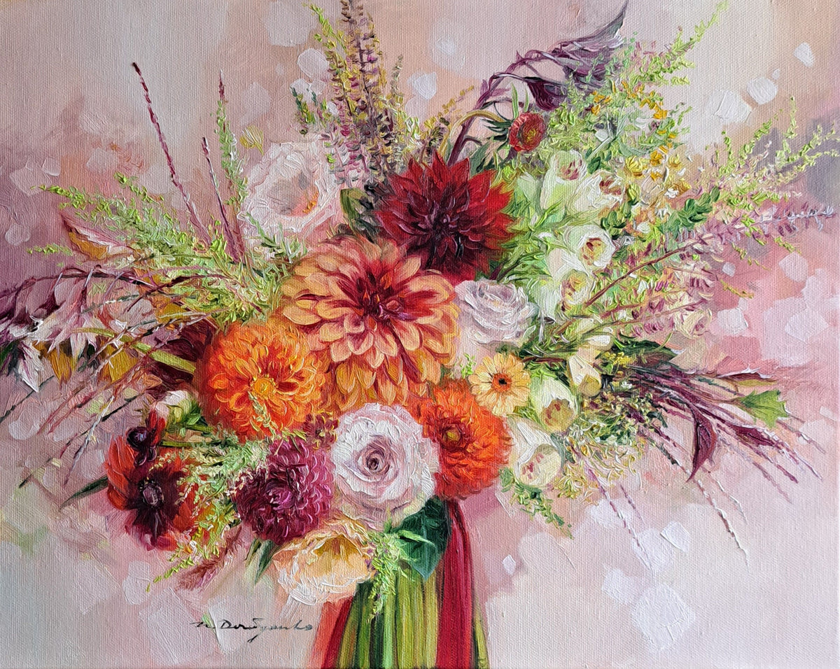 Bridal flowers portraits painting original canvas art