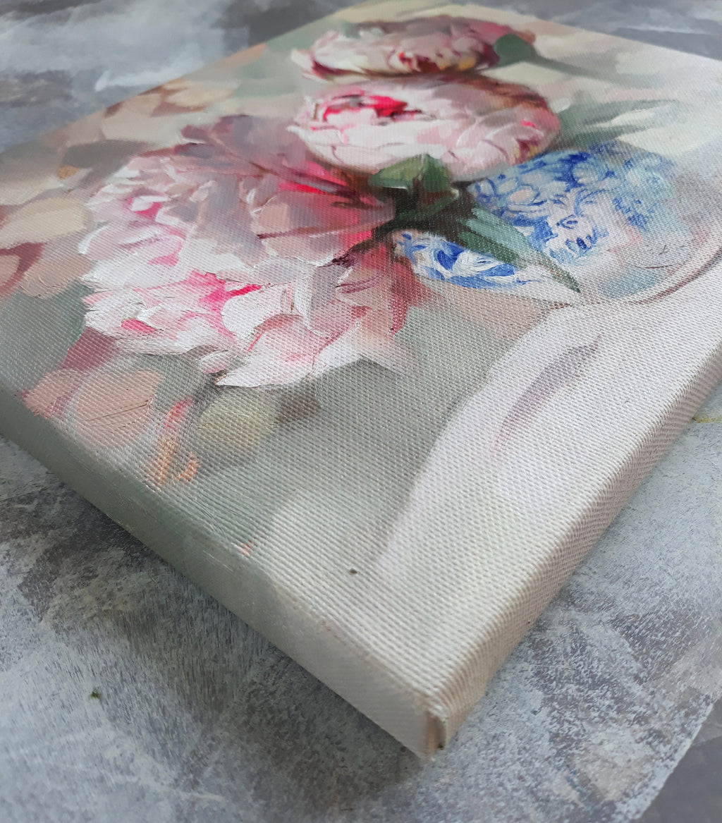 Peony flowers oil painting canvas original art, Floral painting bloom, Flower bouquet pink peony wall art, Birthday gift for wife women
