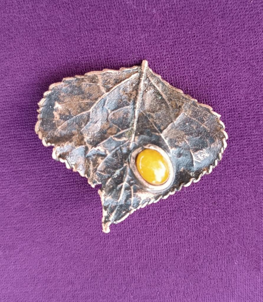 Brooch Copper Natural Poplar Leaf  — Unique Boho-Style Handmade Jewelry Valentines gift for sister