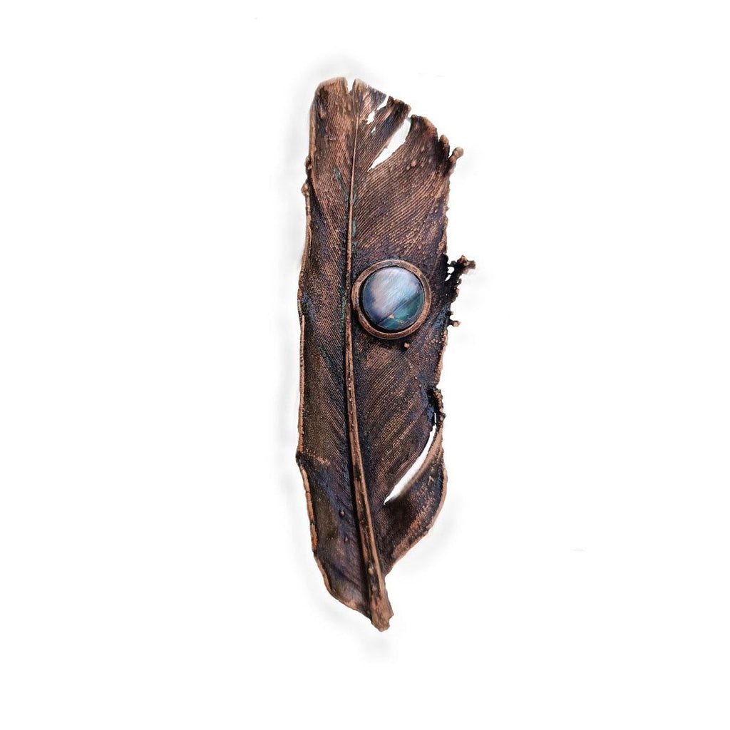 Brooch Copper Pigeon Feather  — Unique Boho-Style Handmade Jewelry gift for best friend 7th anniversary copper wedding traditional