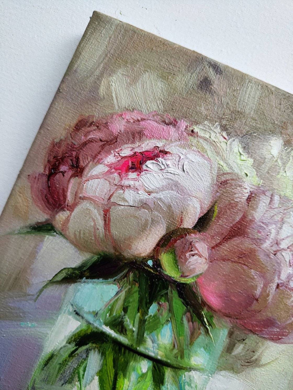 Peony oil painting original on canvas stretched