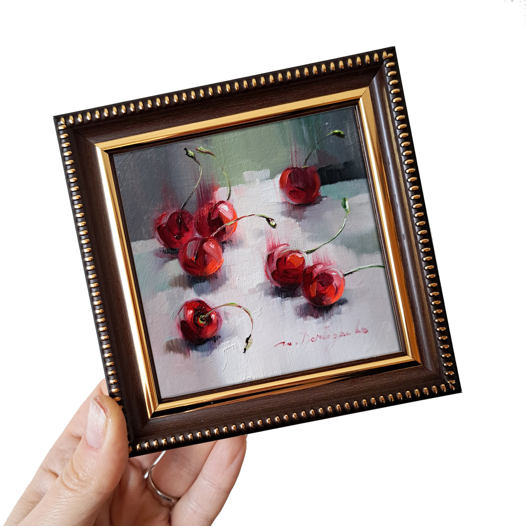 Cherry art original oil painting 4x4