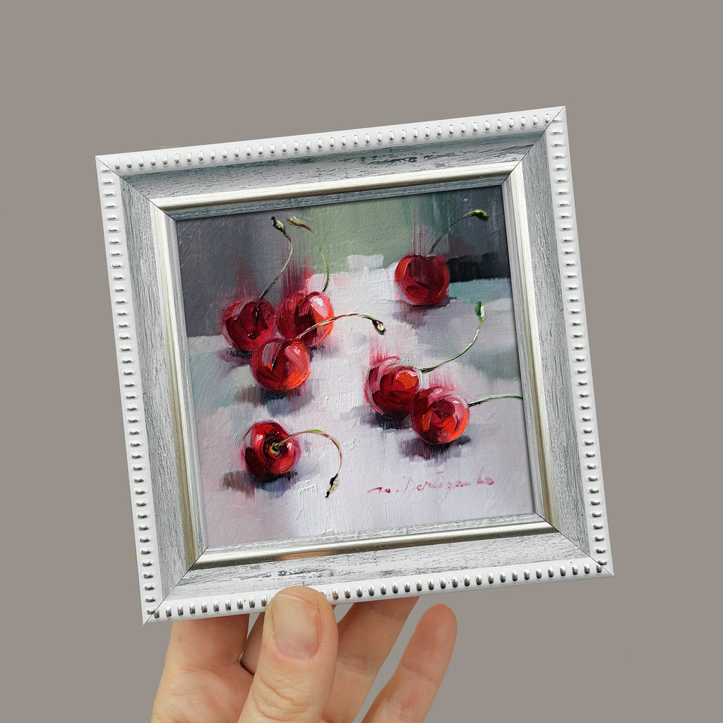 Cherry art original oil painting 4x4
