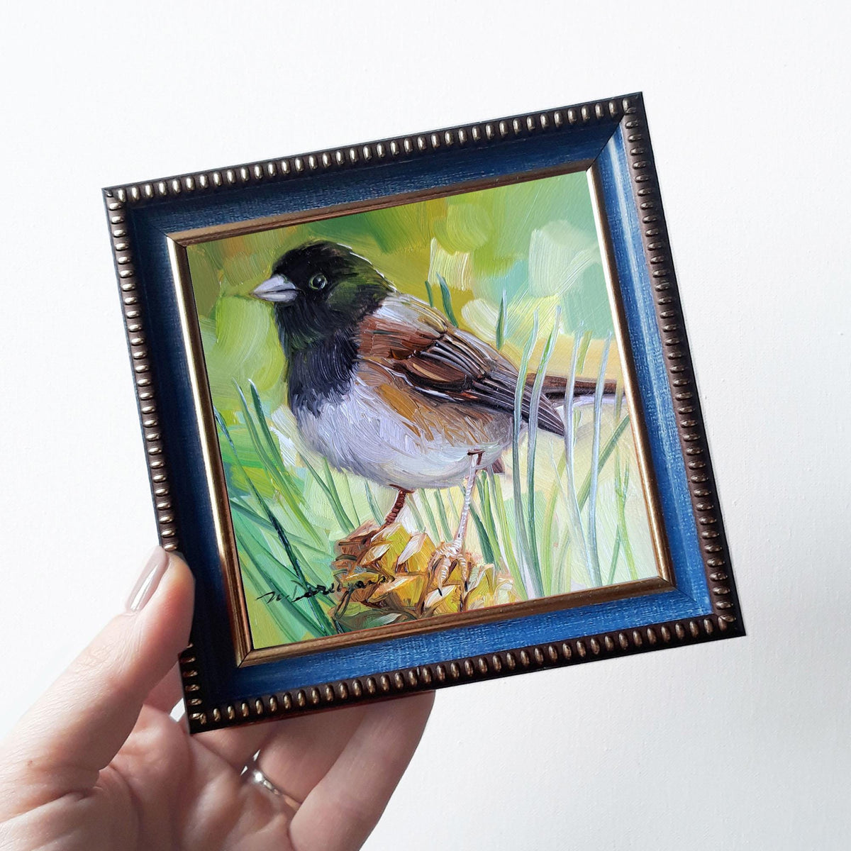 Bird oil painting 4x4 miniature paintings Dark-eyed junco
