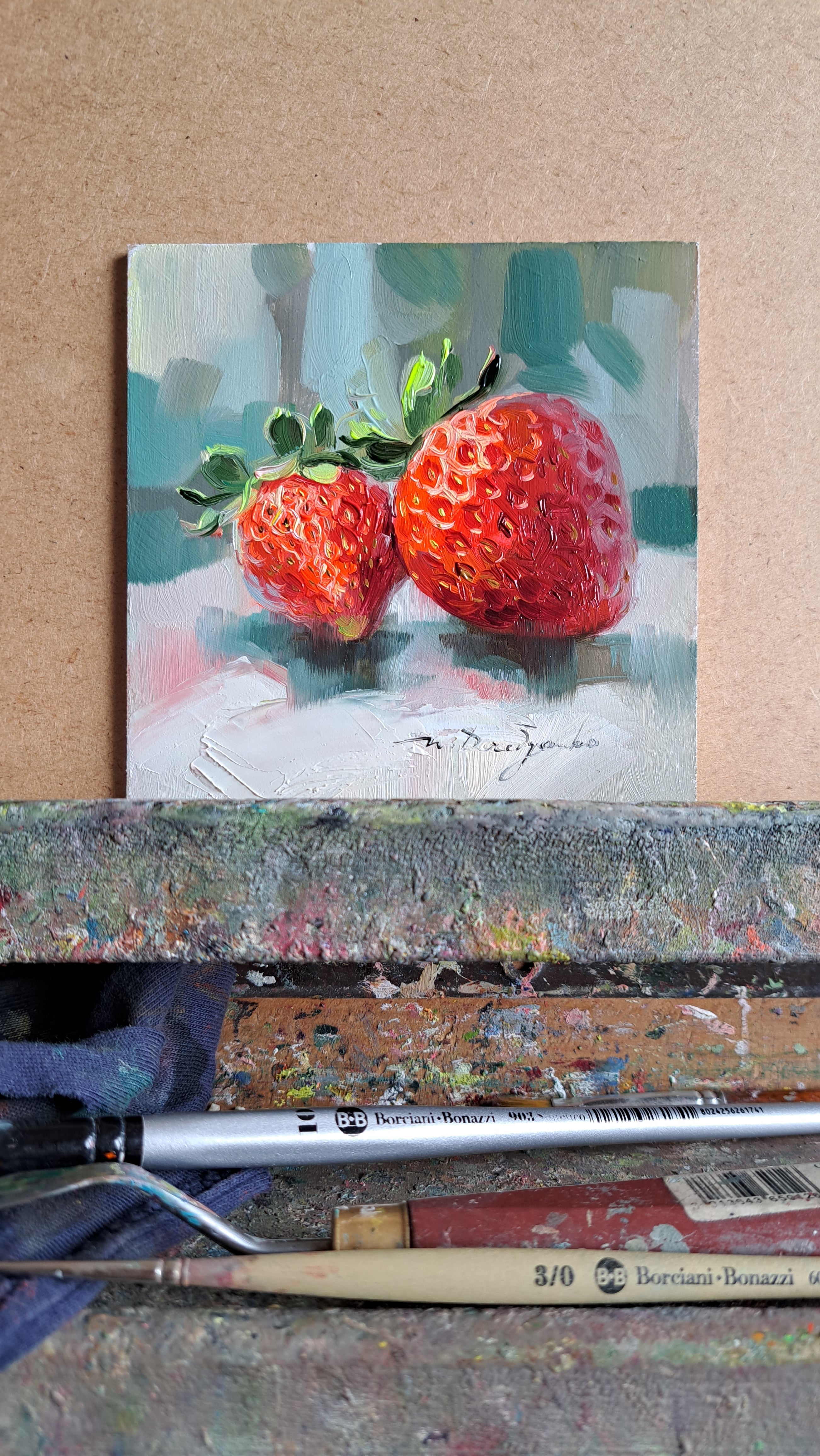 Fruit strawberry art original oil painting 4x4