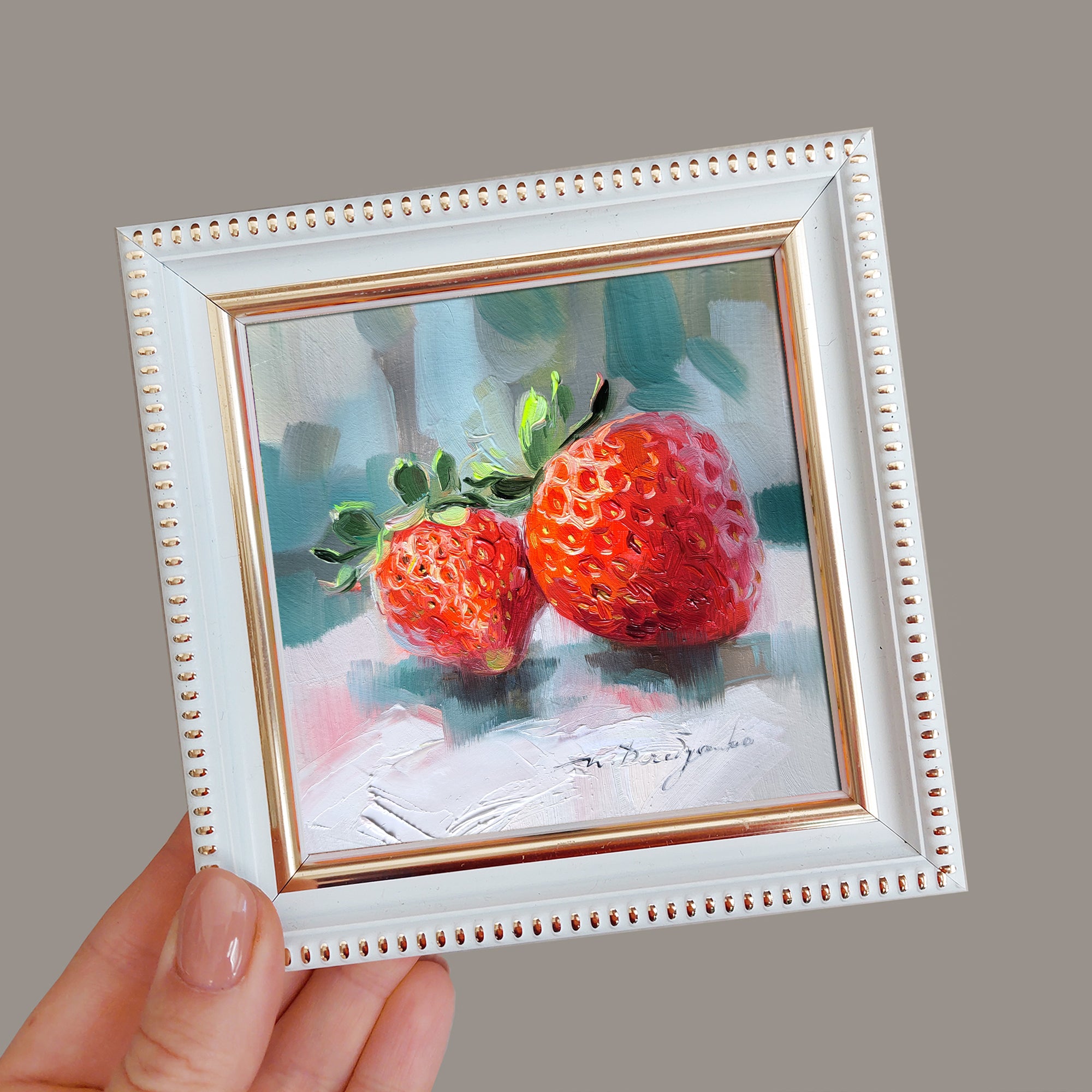 Fruit strawberry art original oil painting 4x4