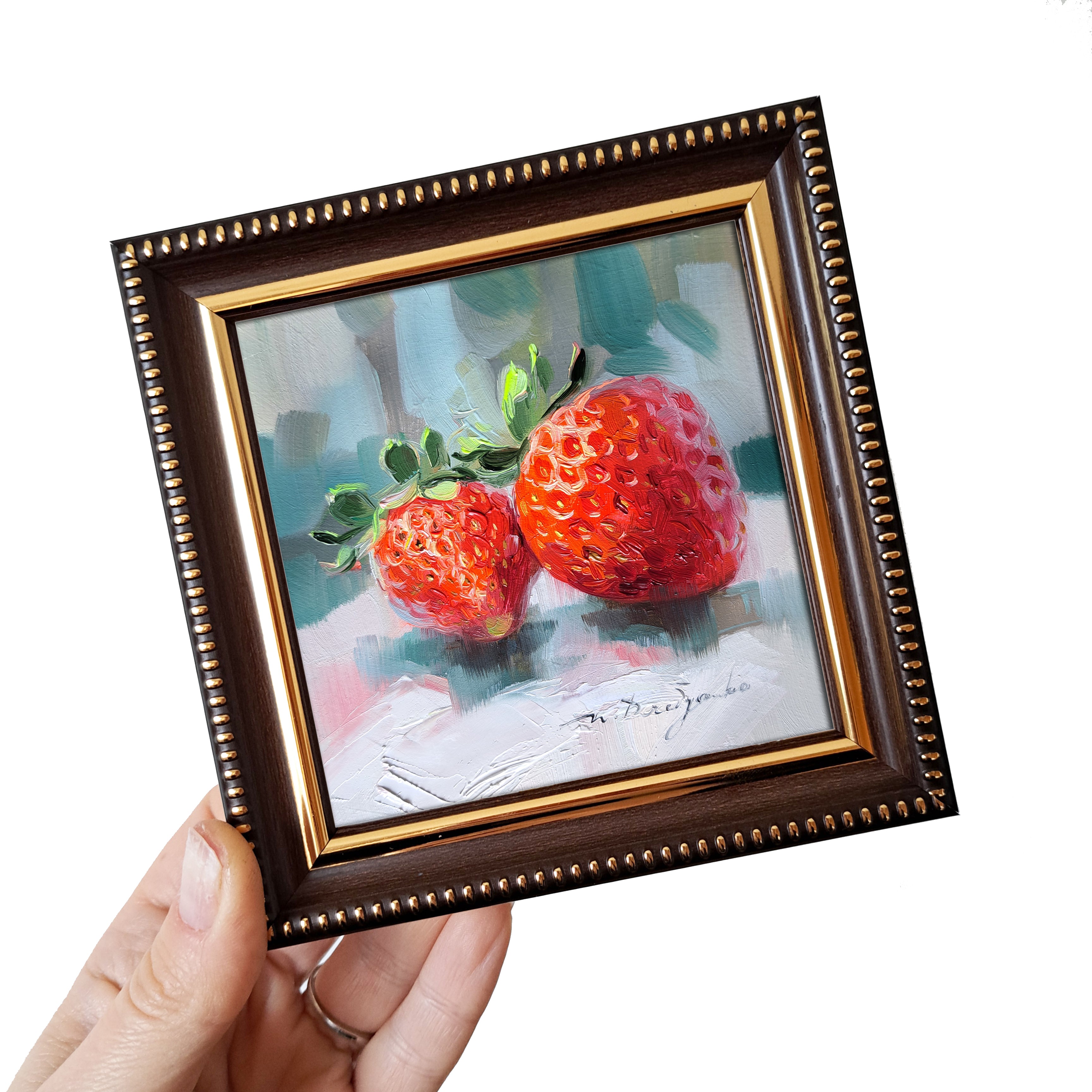 Fruit strawberry art original oil painting 4x4