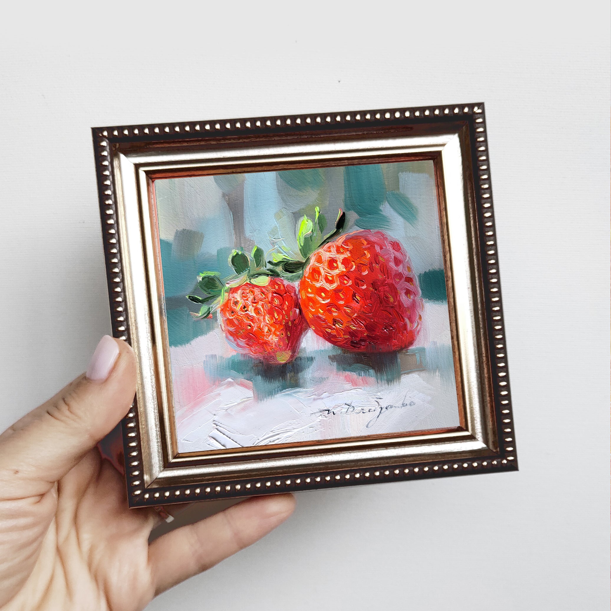 Fruit strawberry art original oil painting 4x4