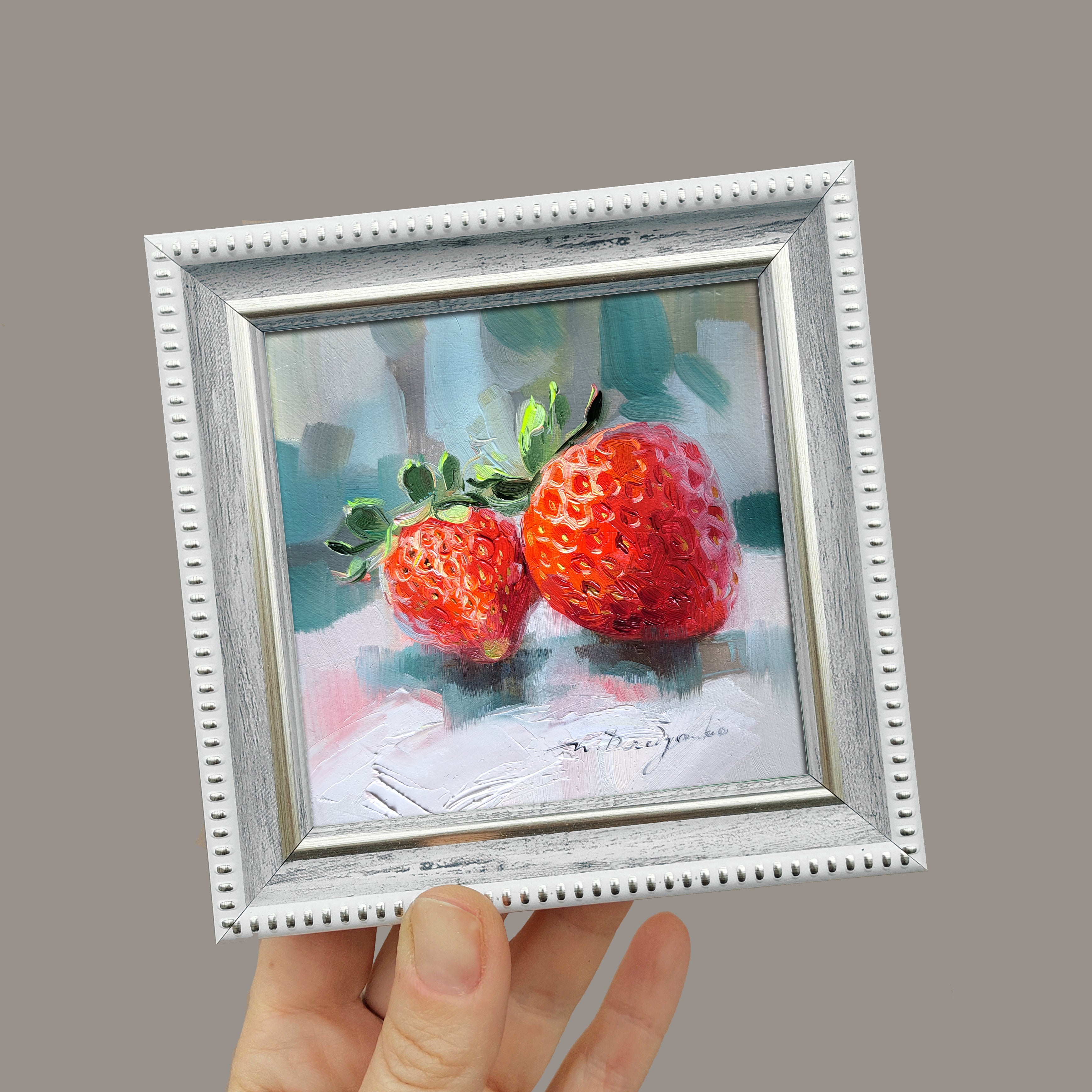 Fruit strawberry art original oil painting 4x4