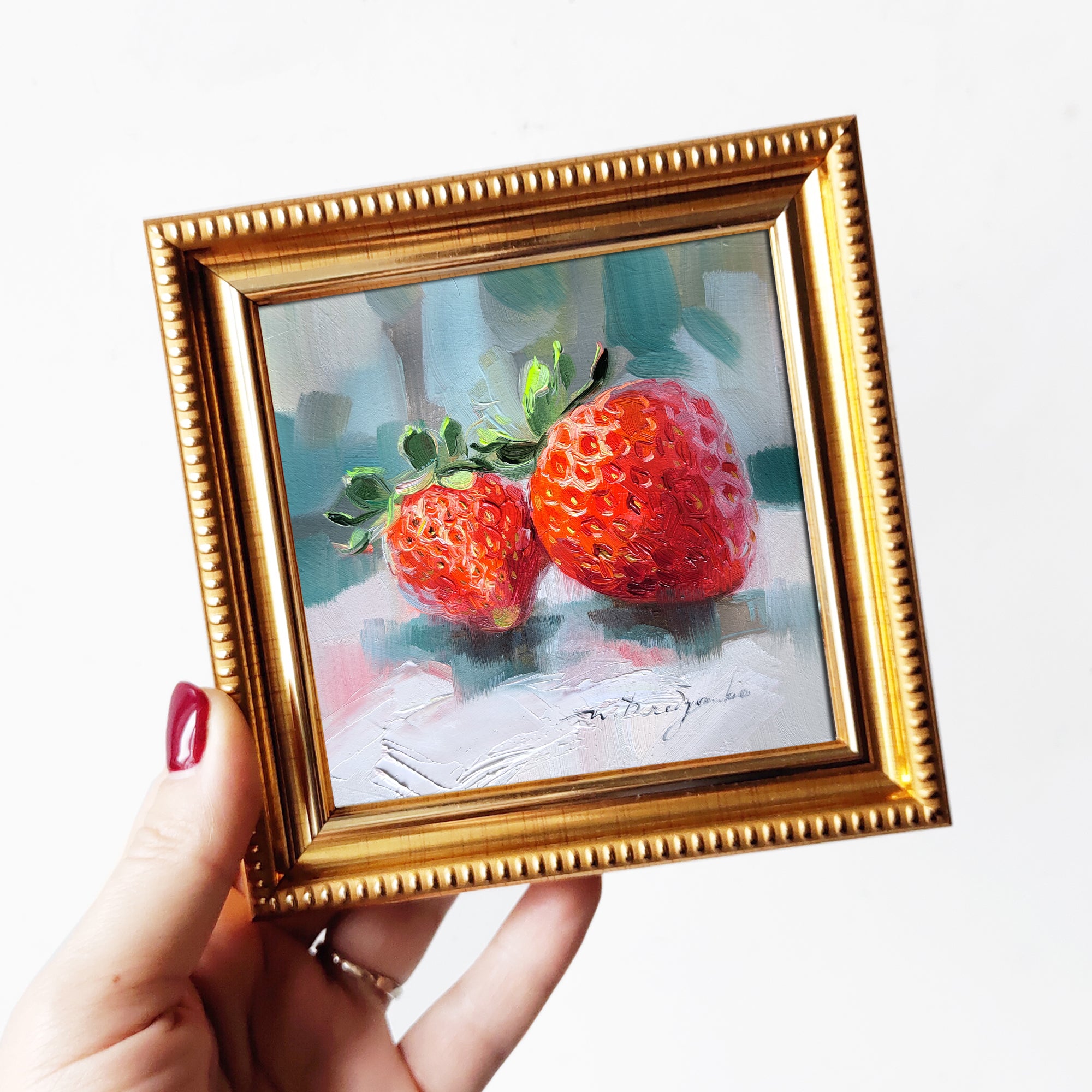 Fruit strawberry art original oil painting 4x4