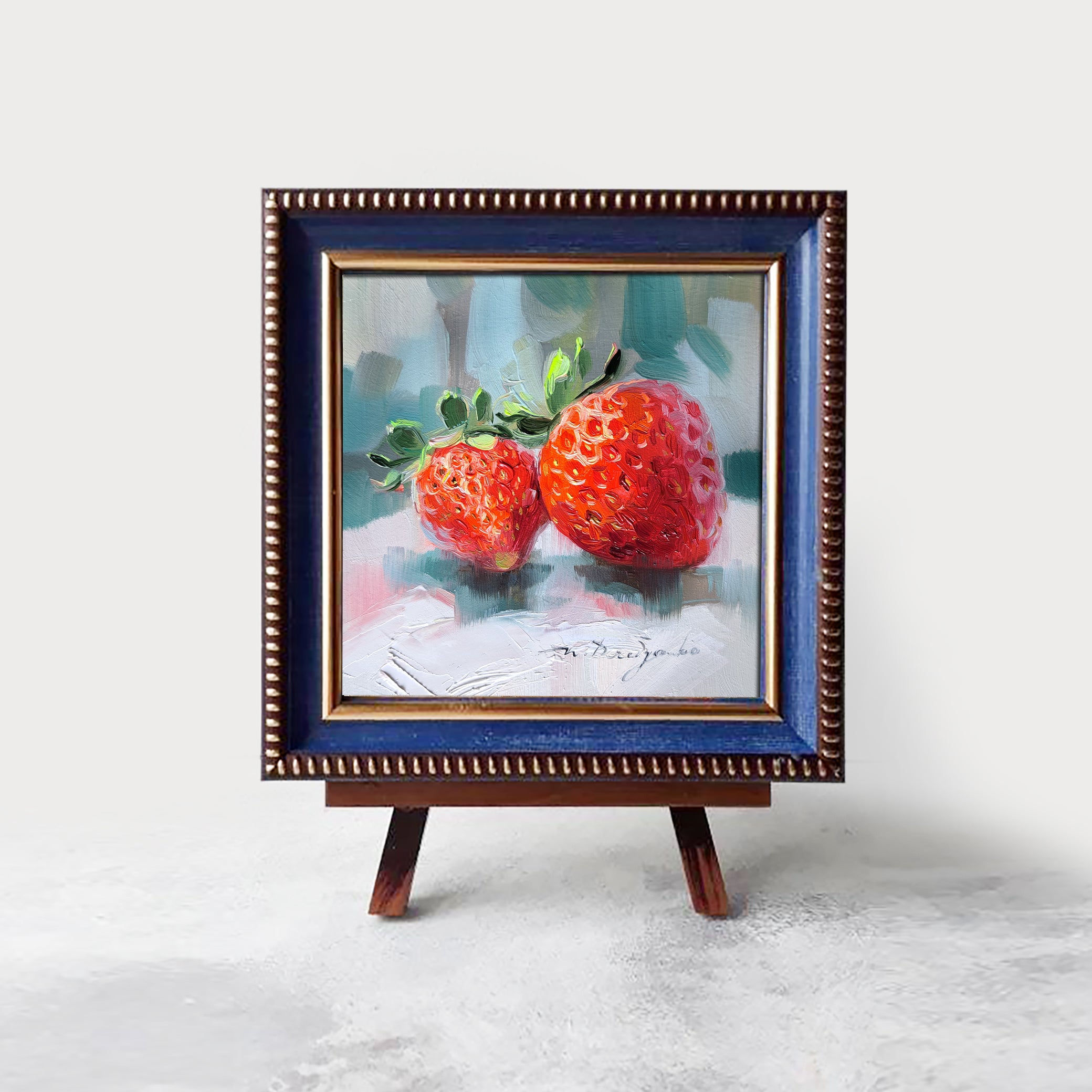 Fruit strawberry art original oil painting 4x4