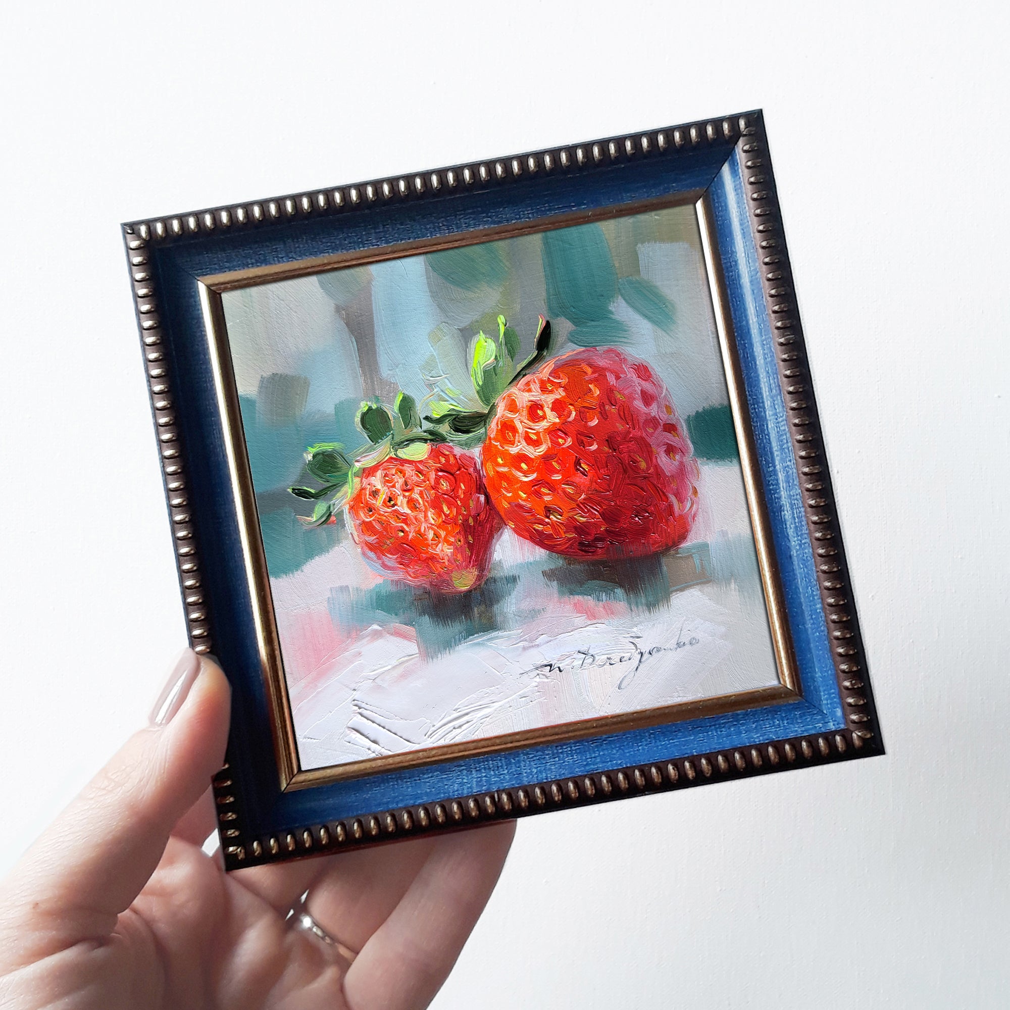 Fruit strawberry art original oil painting 4x4