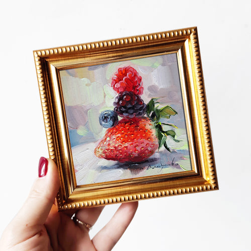Berry art original oil painting 4x4
