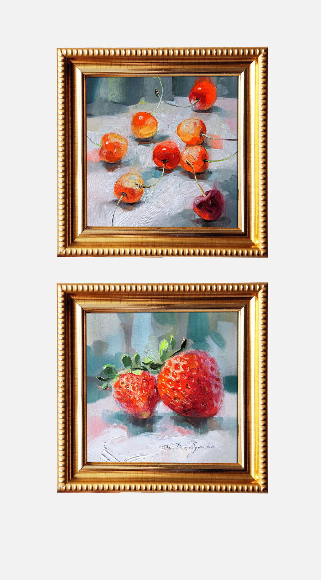 Yellow cherry art original oil painting 4x4