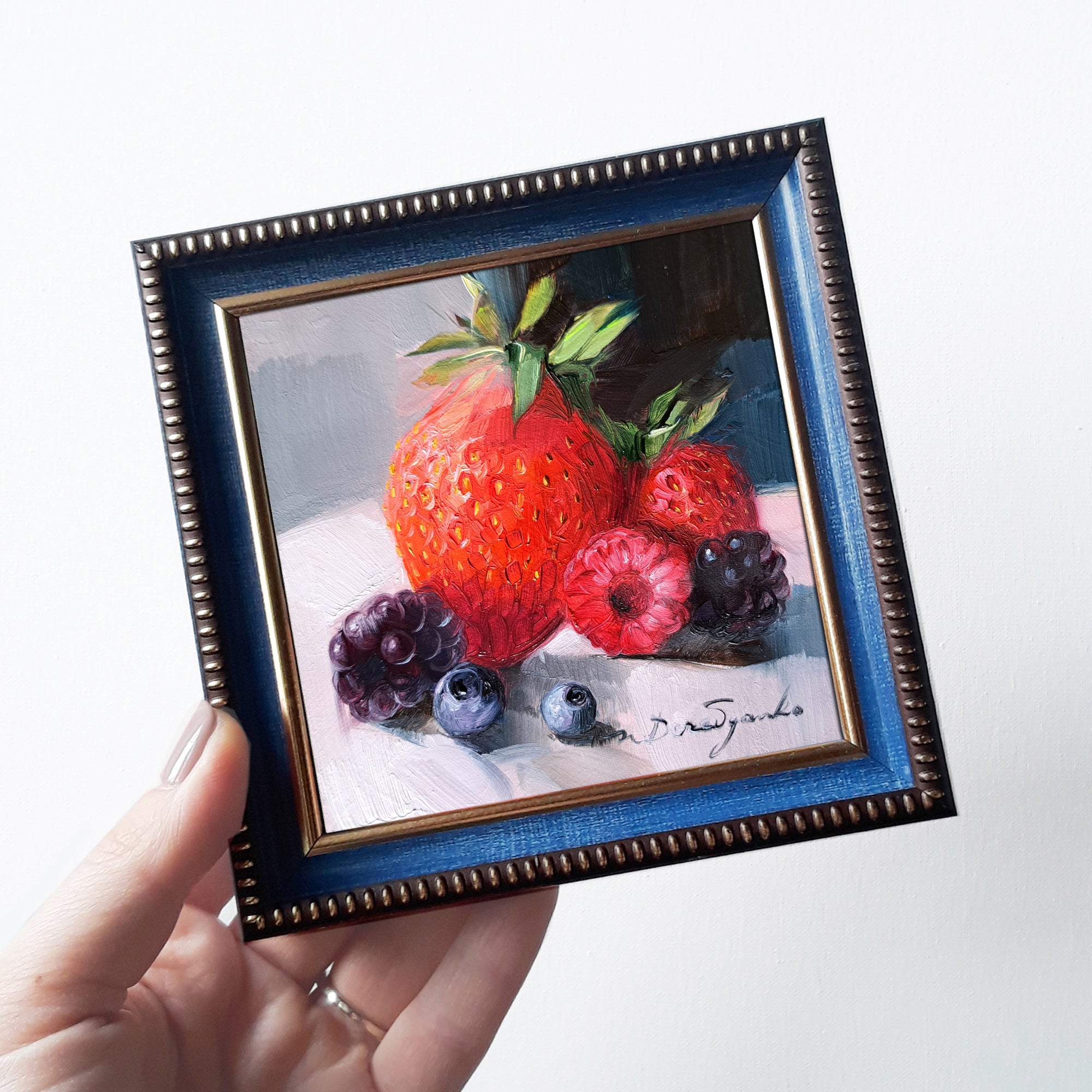 Fruit berry art original oil painting 4x4