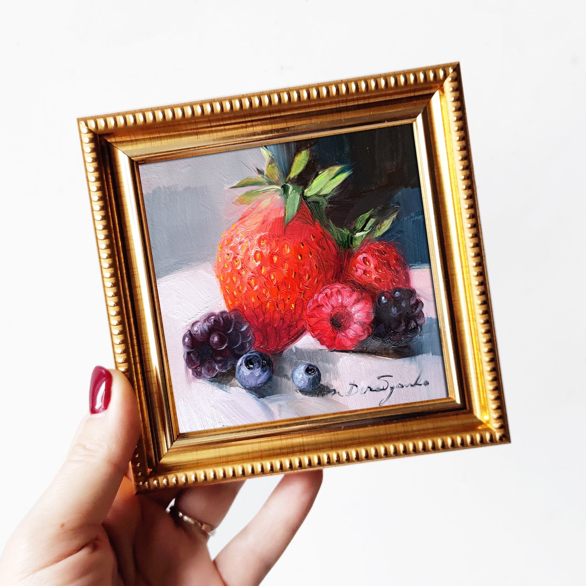 Fruit berry art original oil painting 4x4