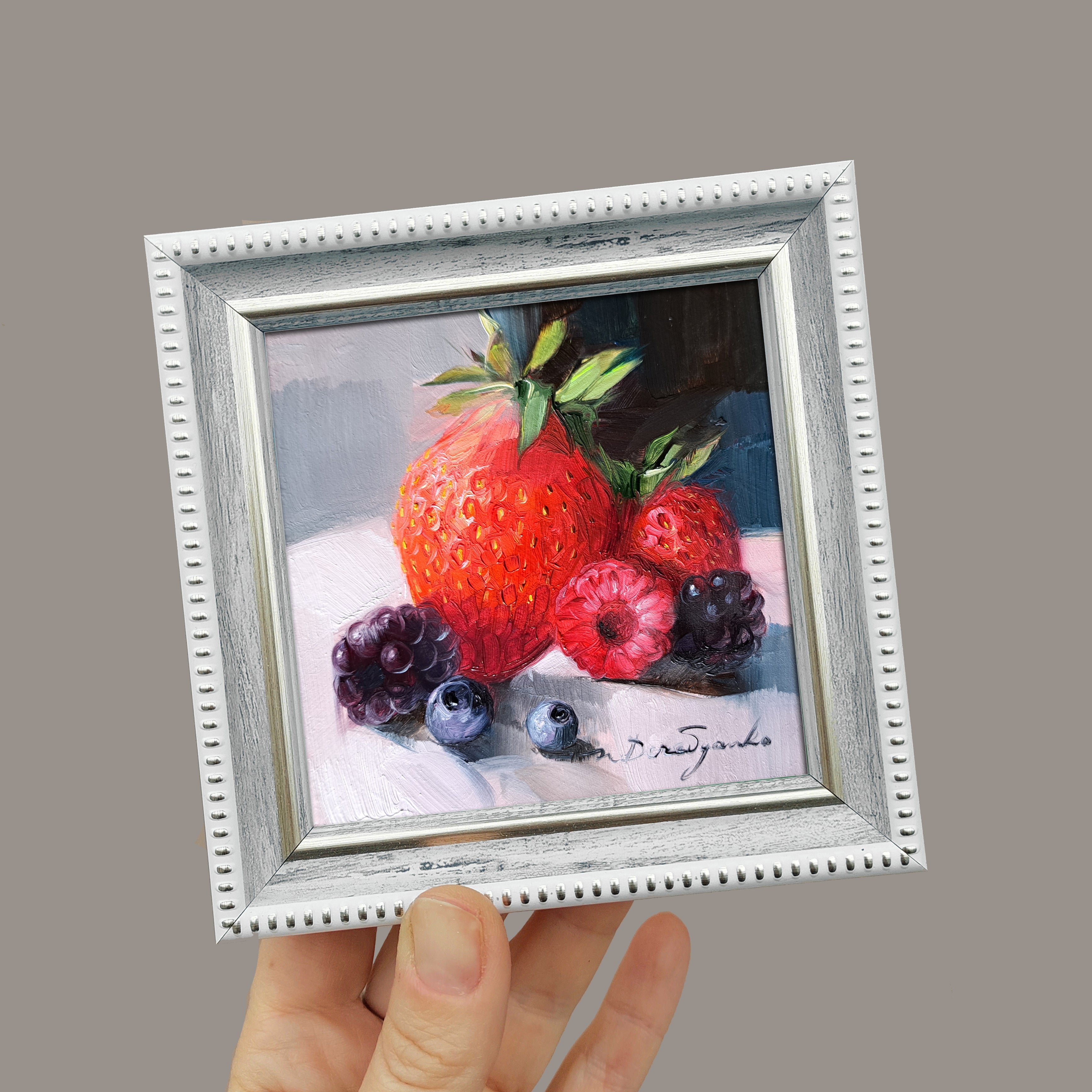 Fruit berry art original oil painting 4x4