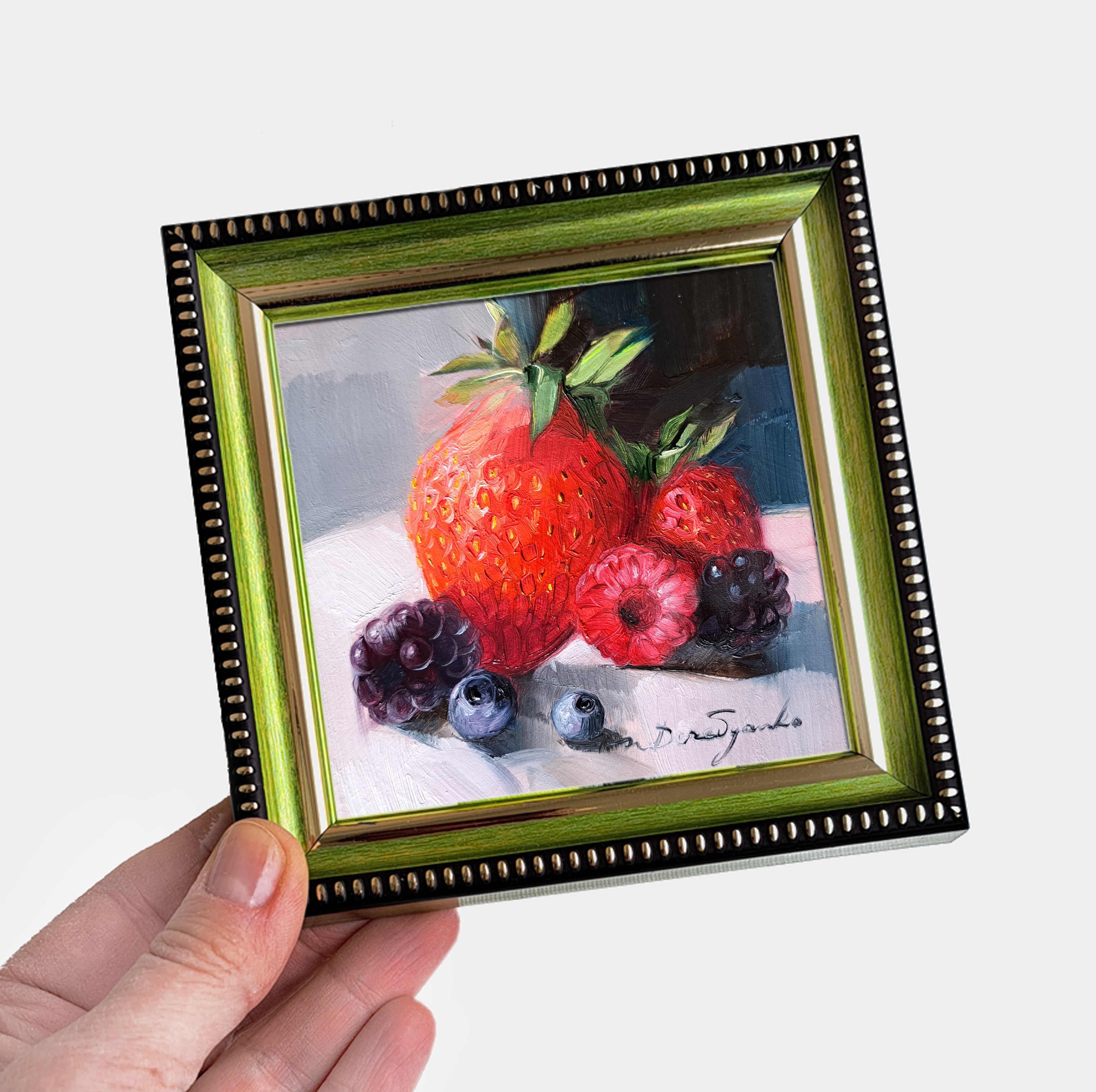 Fruit berry art original oil painting 4x4