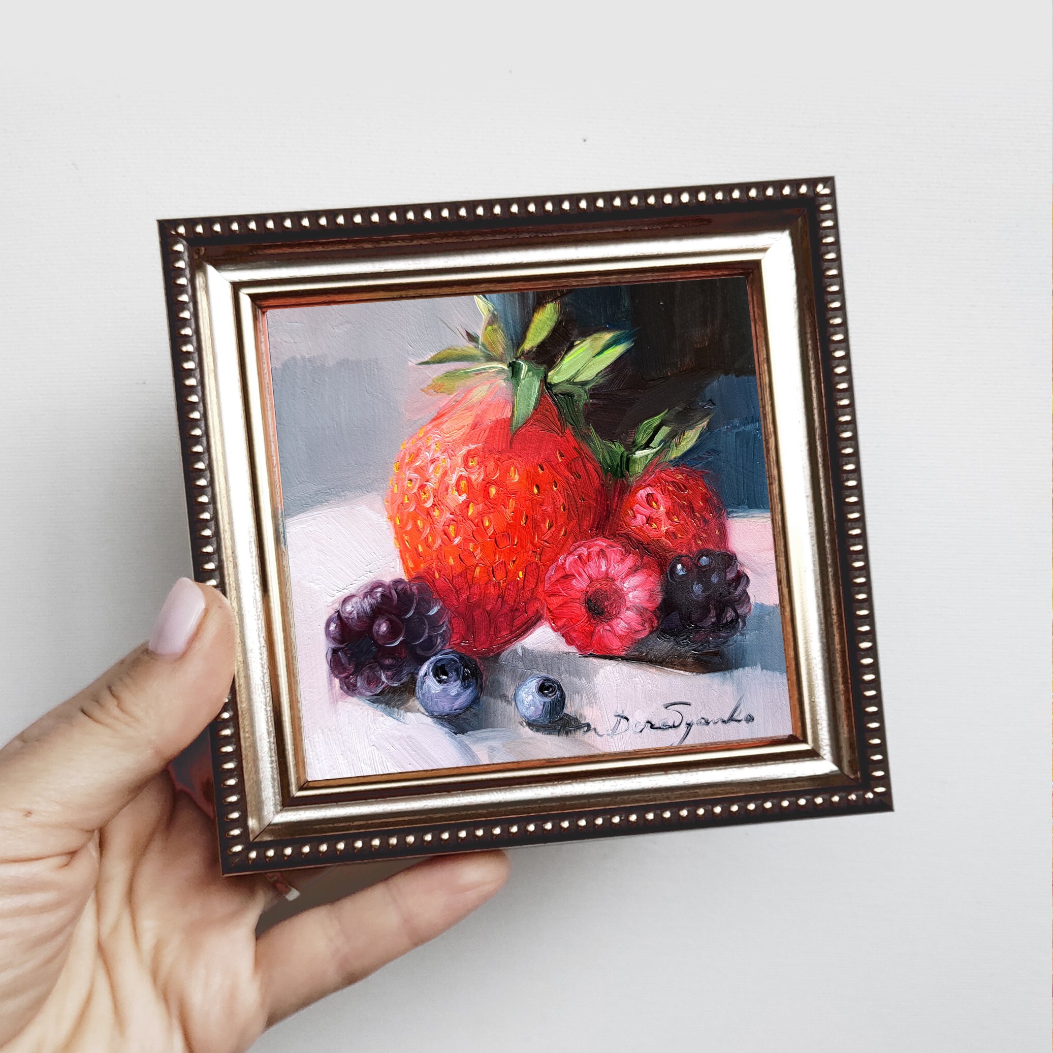 Fruit berry art original oil painting 4x4