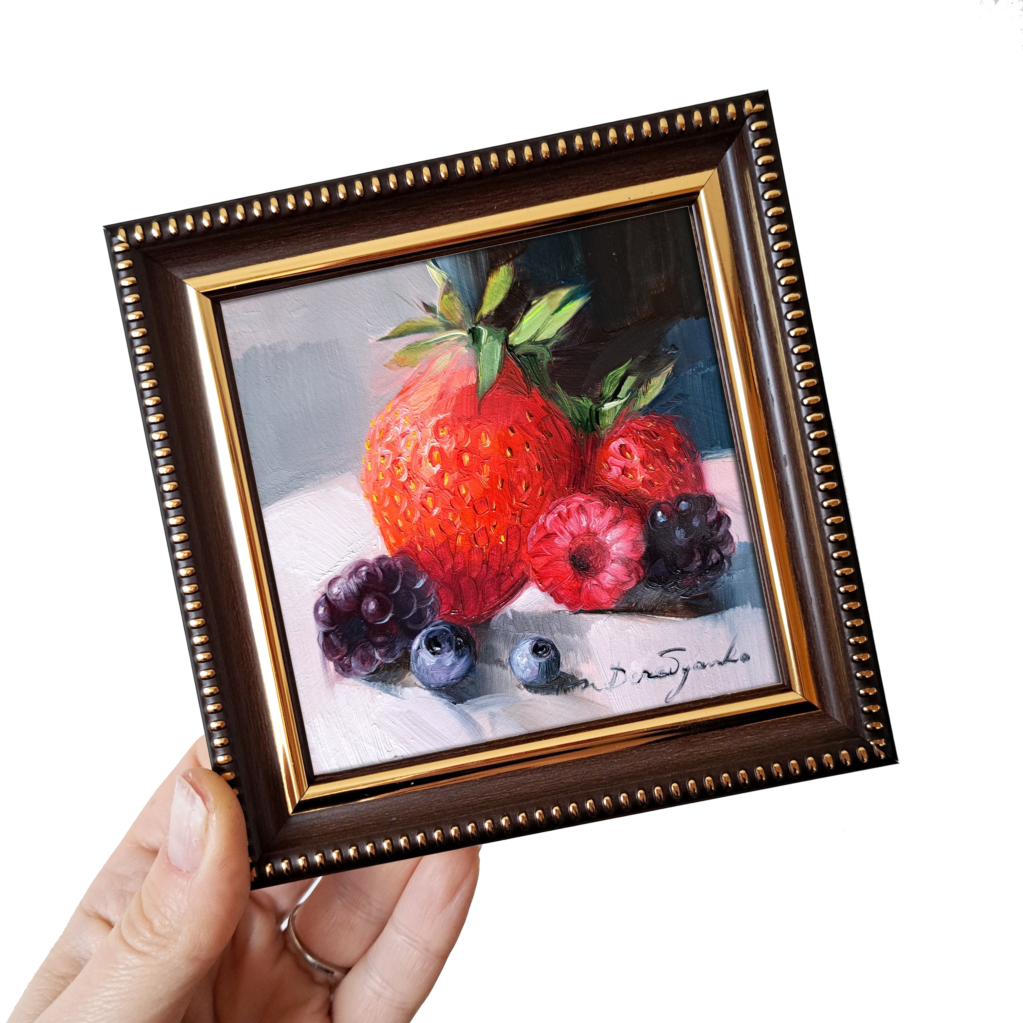 Fruit berry art original oil painting 4x4