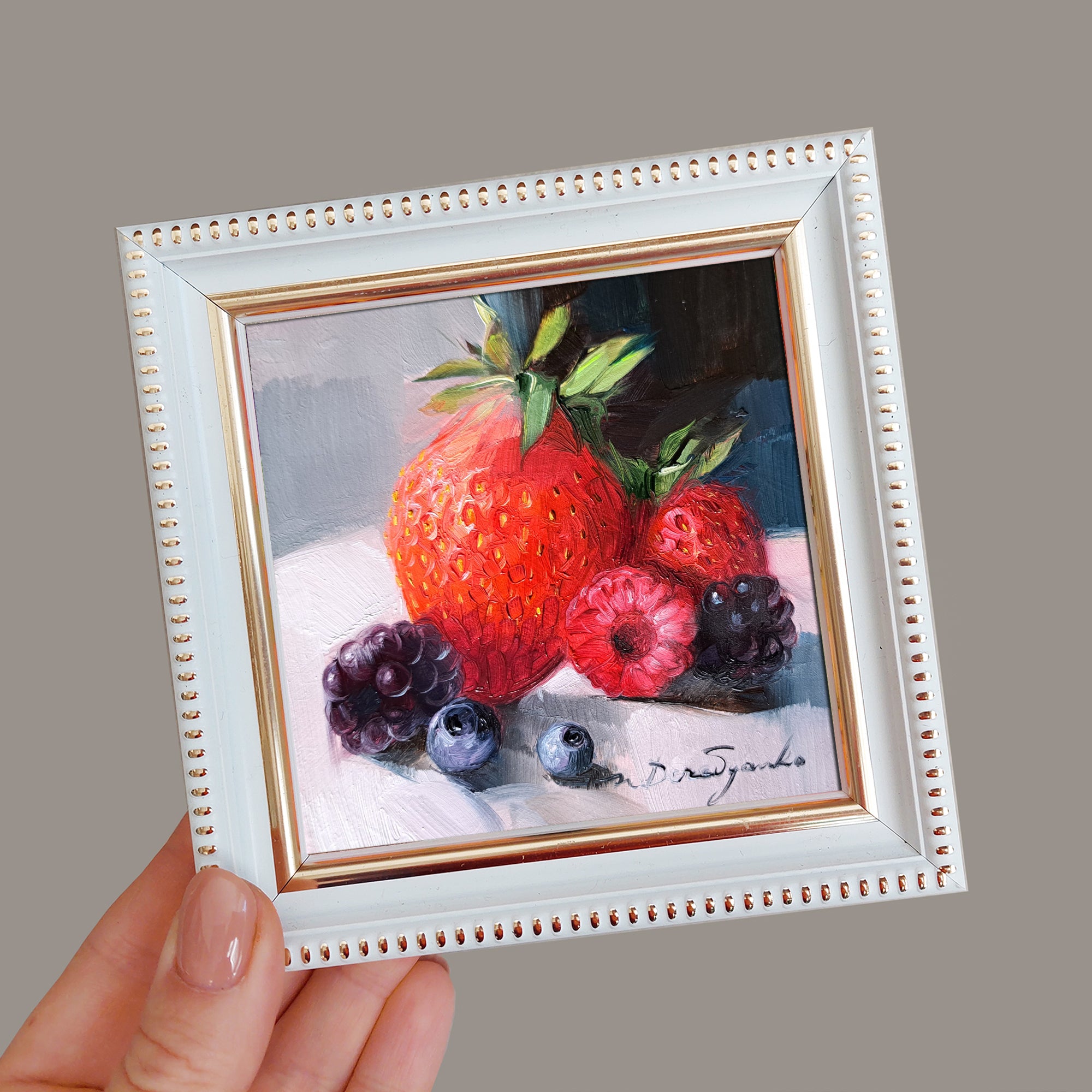 Fruit berry art original oil painting 4x4